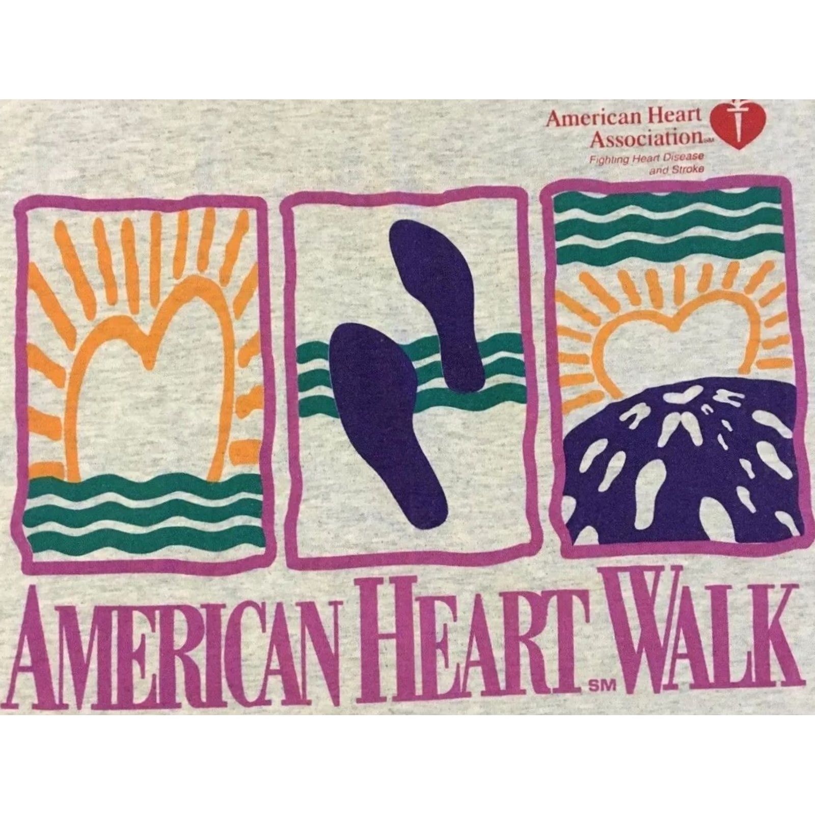 Vintage VINTAGE American Heart Walk Shirt XL Gray Single Stitch Mens 90s Grunge Surf Track & Field USA Retro Size US XL / EU 56 / 4 - 3 Thumbnail