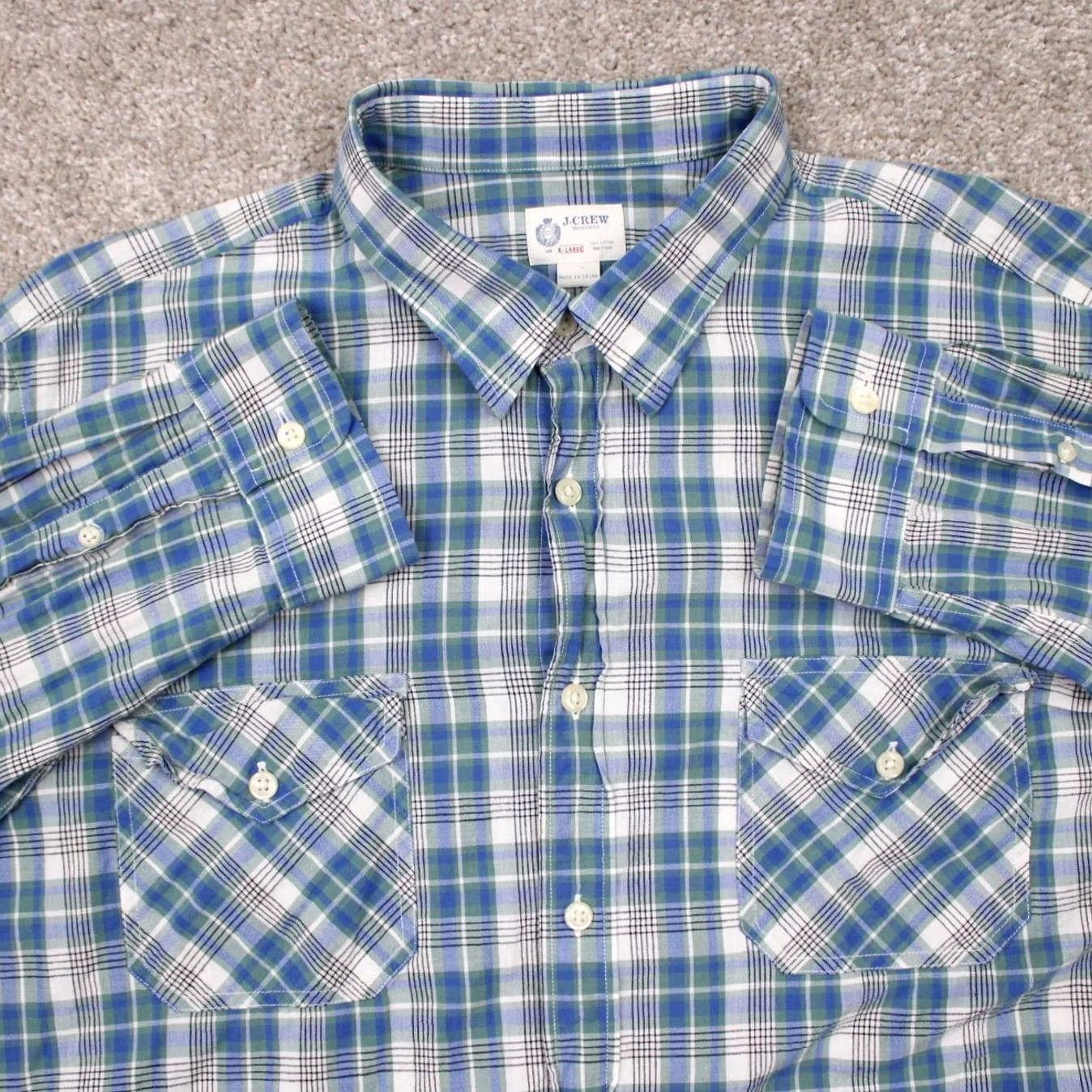 J.Crew J. Crew Shirt Mens XL Green/Blue/White Plaid 100% Cotton Long Sleeve Button Up Size US XL / EU 56 / 4 - 2 Thumbnail