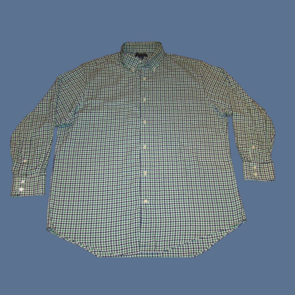 Lands' End Lands' End Mens Button-Up Shirt Plaid Green Blue 100% Cotton Traditional Fit Long Sleeve Button-Down Collar 17.5 34 Regular Vintage: No Size US XXL / EU 58 / 5 - 1 Thumbnail