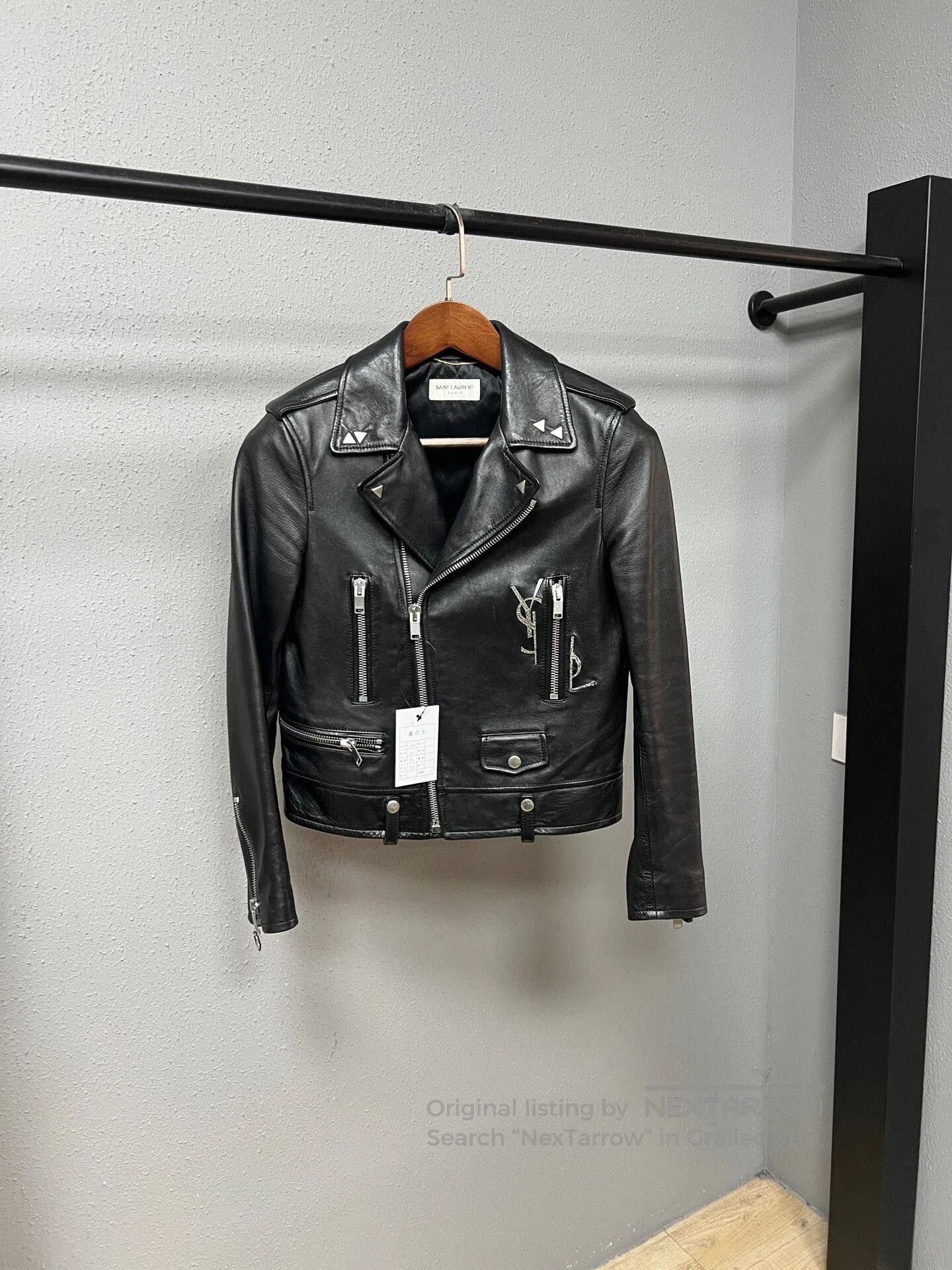 Saint Laurent Paris black logo leather jacket by Saint Laurent. Size M / US 6-8 / IT 42-44 - 1 Thumbnail