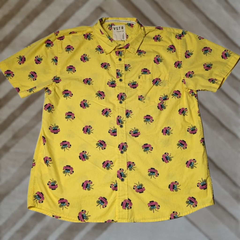 Pinko VSTR PREMIUM Pink Flamingo Drink Holder GEO AOP Men 2XL Cotton Yellow Camp Shirt Size US XXL / EU 58 / 5 - 1 Thumbnail