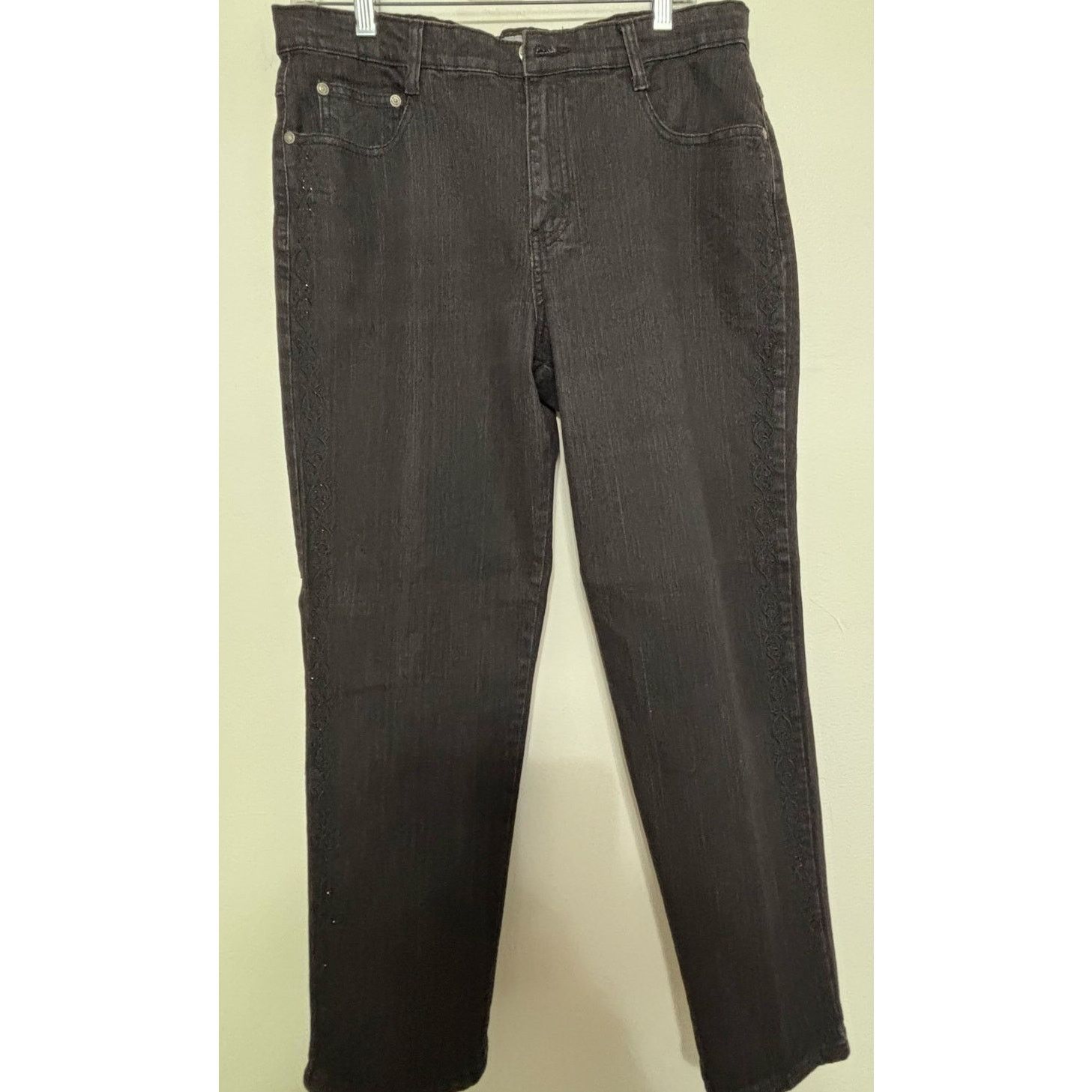 Cos COS Women’s Black Rhinestone Floral Embellished Jeans 12P Size 34" / US 12 / IT 48 - 1 Thumbnail