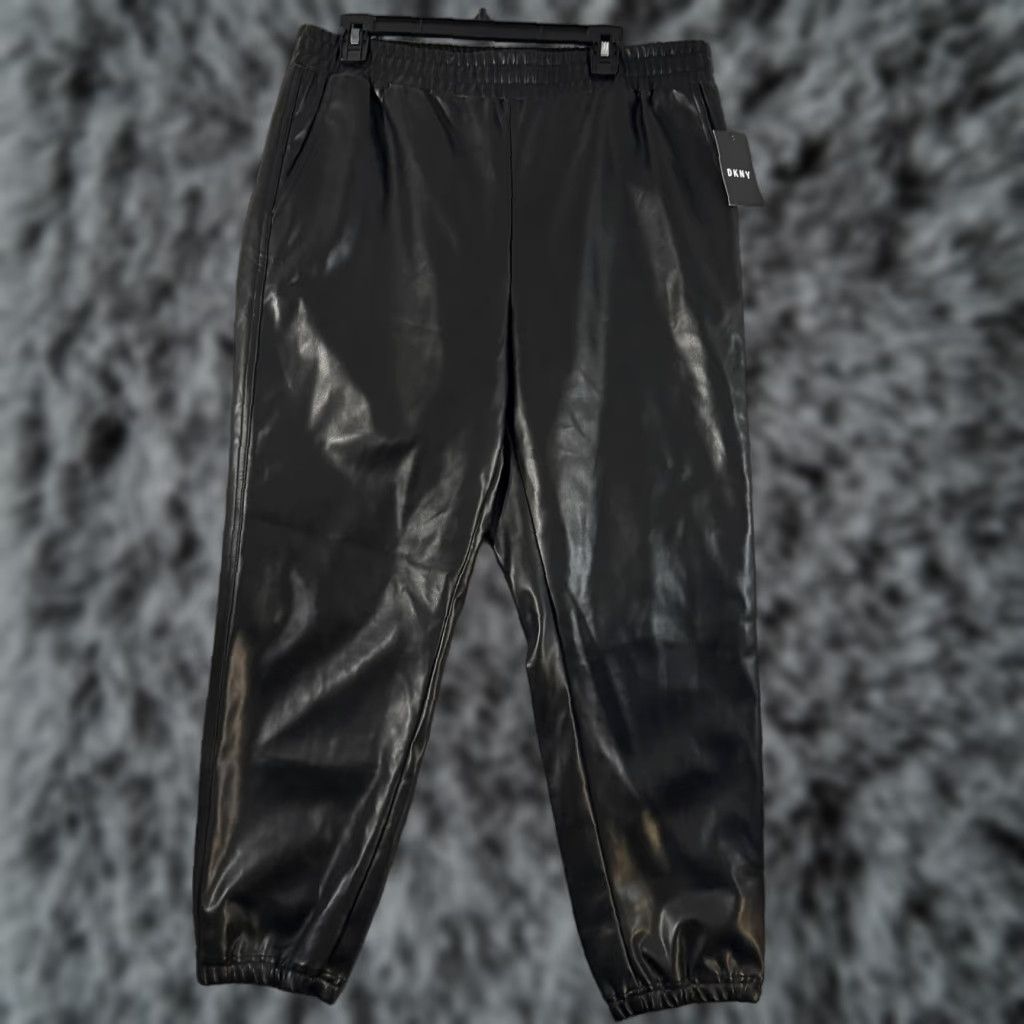 DKNY DKNY Pants L Faux Leather Elastic Waist Lined Pockets Streetwear Edgy Punk Moto Women Black Size 36" / US 14 / IT 50 - 1 Thumbnail