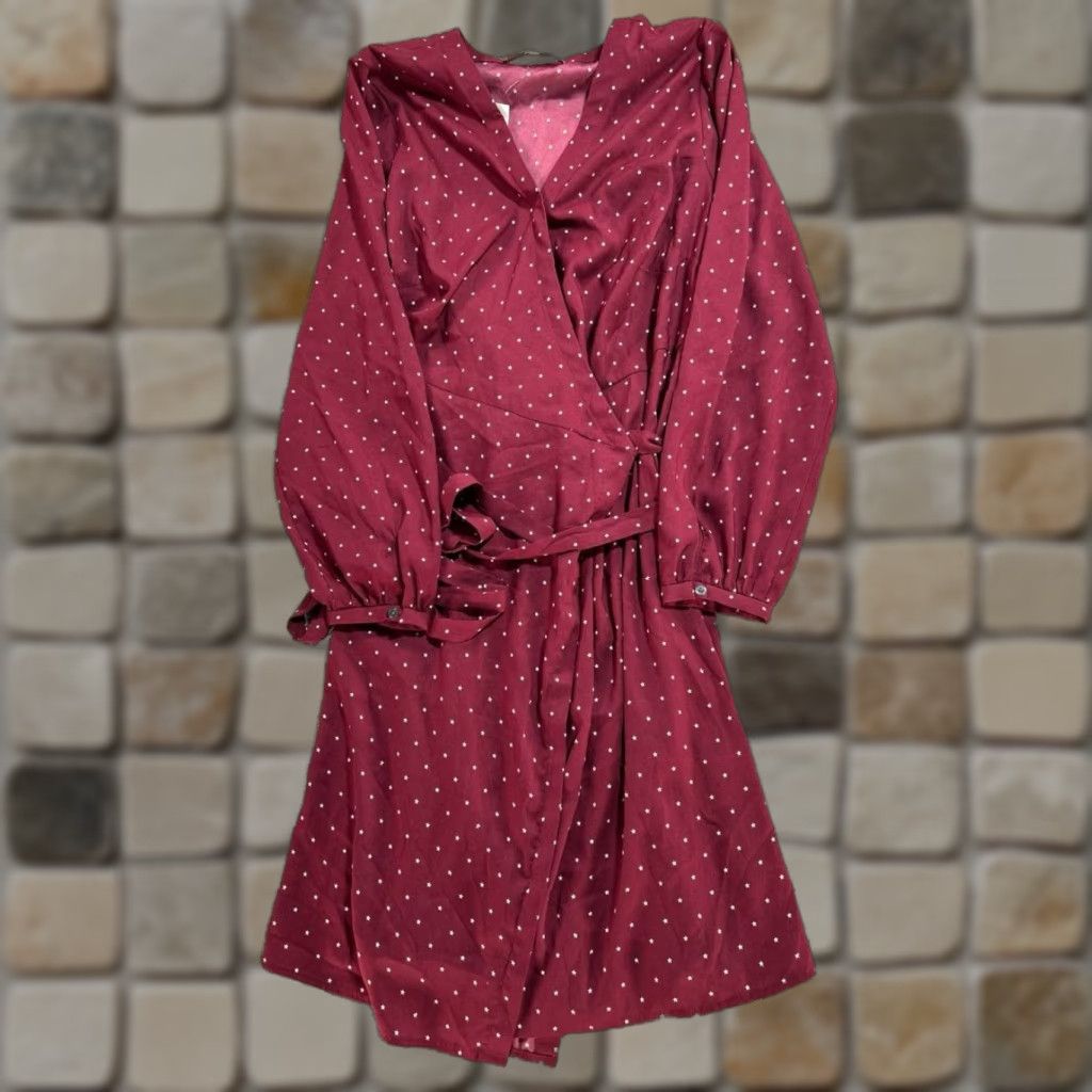 Loft LOFT Dress Womens 16 Plus Purple White Wrap Blouson Polka Dot V-Neck Long Sleeve Knee Length Casual - 16 Plus Womens Blouson Dress LOFT Size XXL / US 16-18 / IT 52-54 - 1 Thumbnail