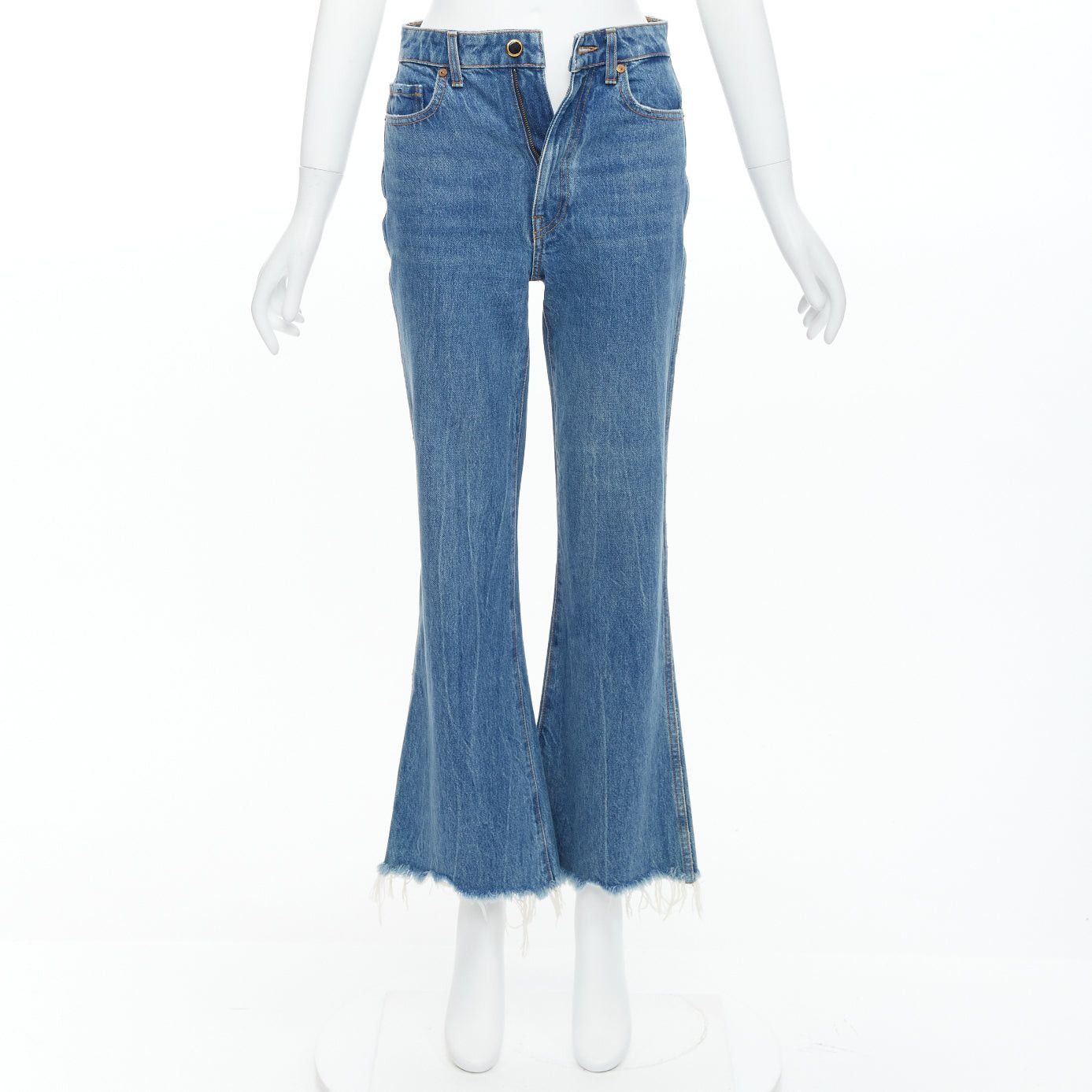 KHAITE KHAITE Gabbie blue stone washed resin button flare cropped jeans 25" Size 26" / US 2 / IT 38 - 1 Thumbnail