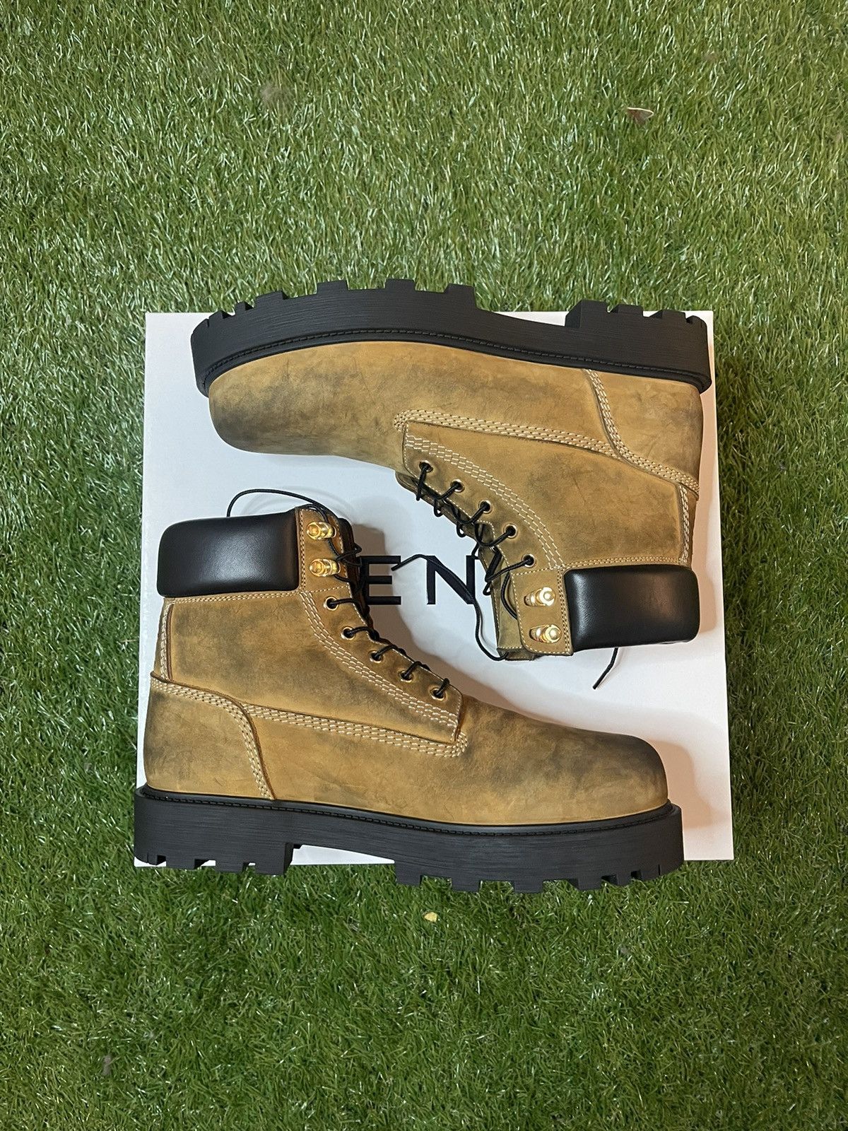 image of Alyx Givenchy Timberland Styled Dirty 4G Work Boot in Brown, Men's (Size 10)