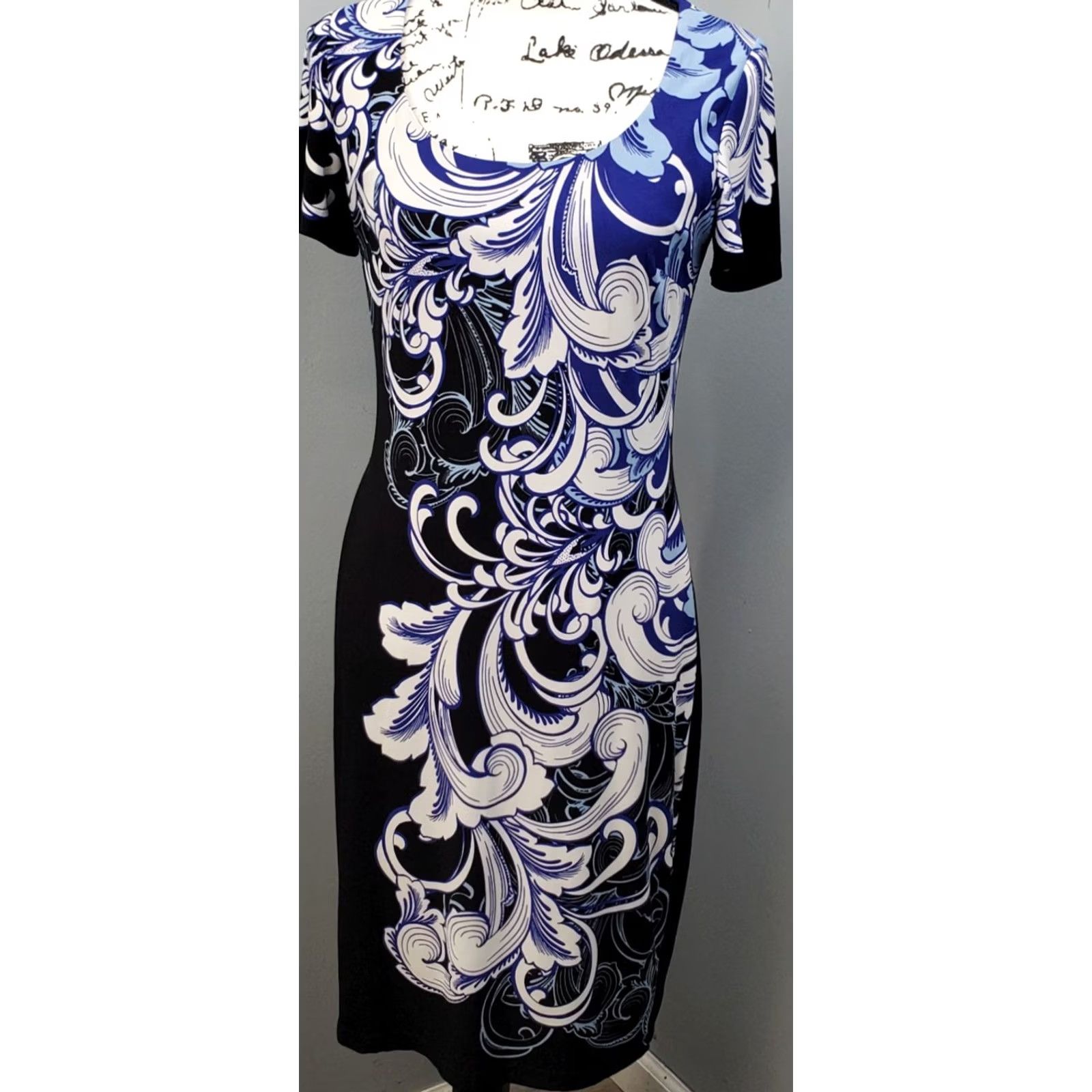 Boston Proper Boston Proper Dress Womens 8 Feather Scroll Sheath Multi Floral Lined Scoop Neck Size M / US 6-8 / IT 42-44 - 2 Thumbnail