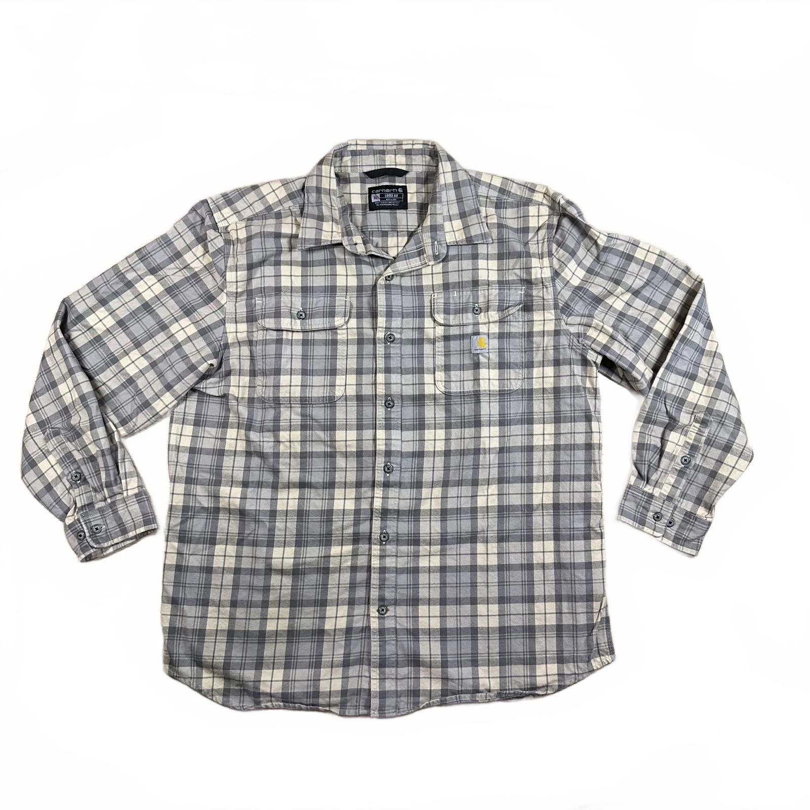 Carhartt Carhartt Mens Heavy Flannel XL Gray Cream Plaid Loose Fit Size US XL / EU 56 / 4 - 1 Thumbnail