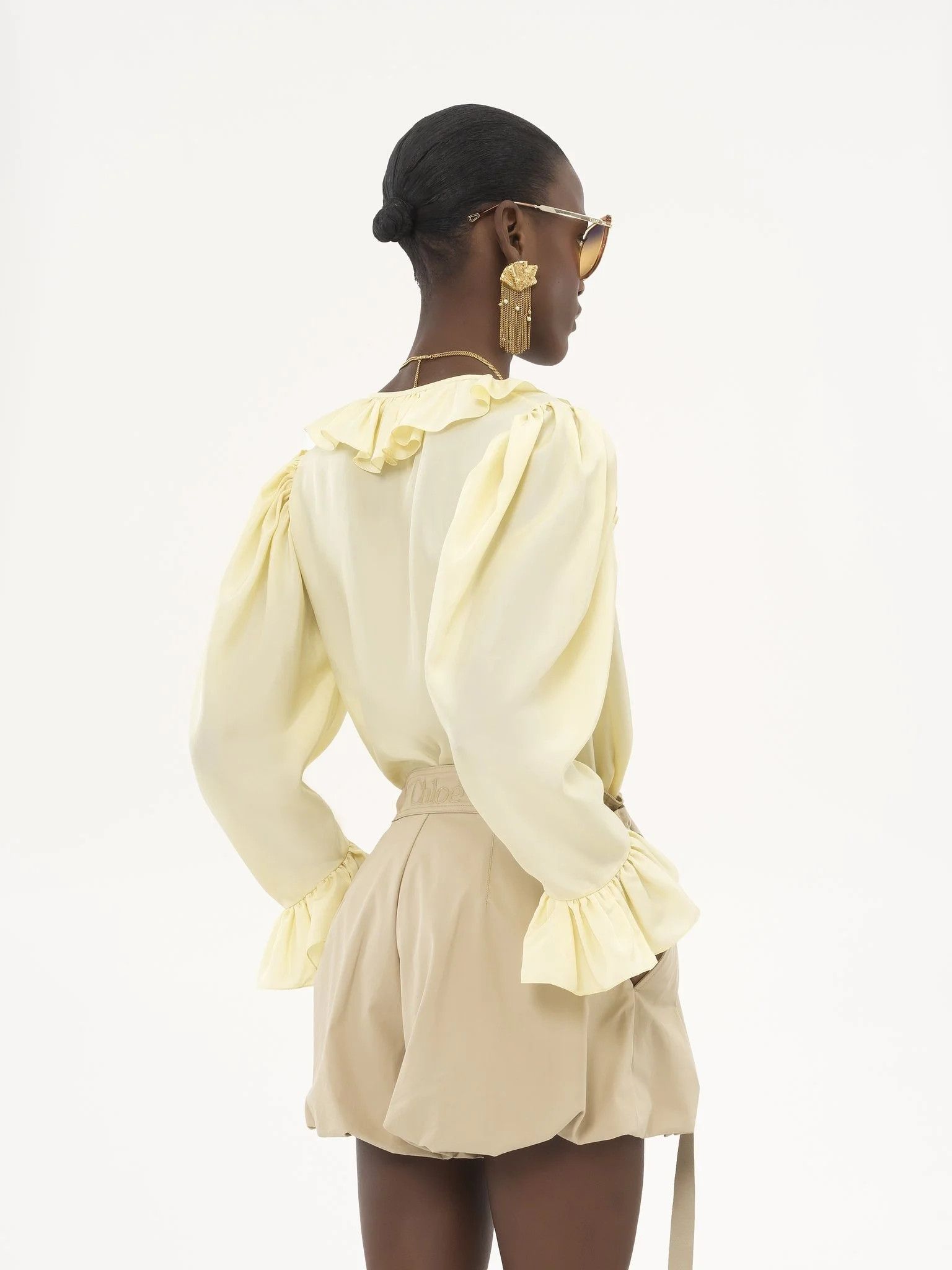 Chloe o1loc1c10226 V-neck Ruffle Top in Powder Yellow Size XS / US 0-2 / IT 36-38 - 4 Thumbnail