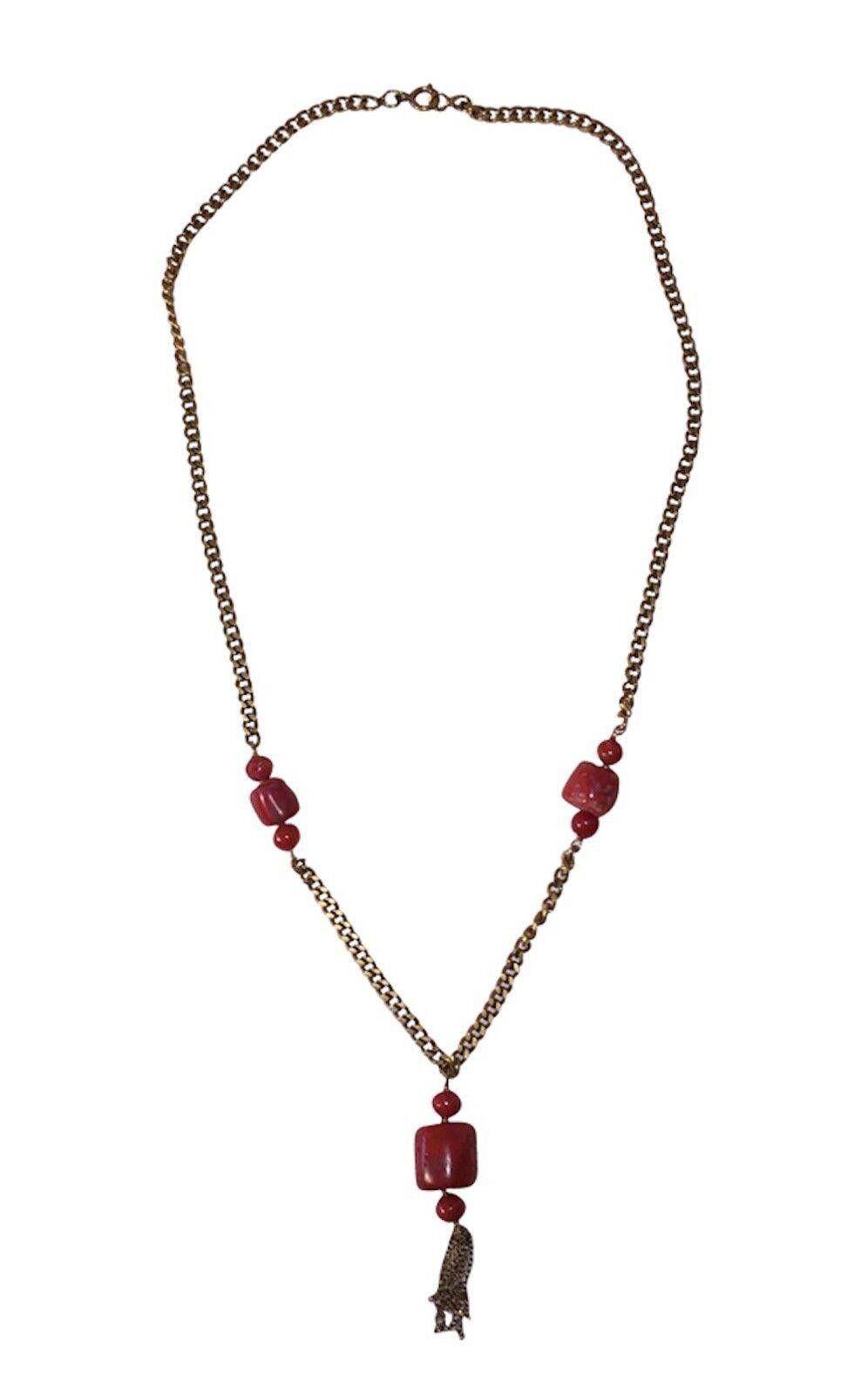Designer Red Coral Nugget Bead 18 kt Gold Filled Tassel Necklace Size ONE SIZE - 4 Thumbnail