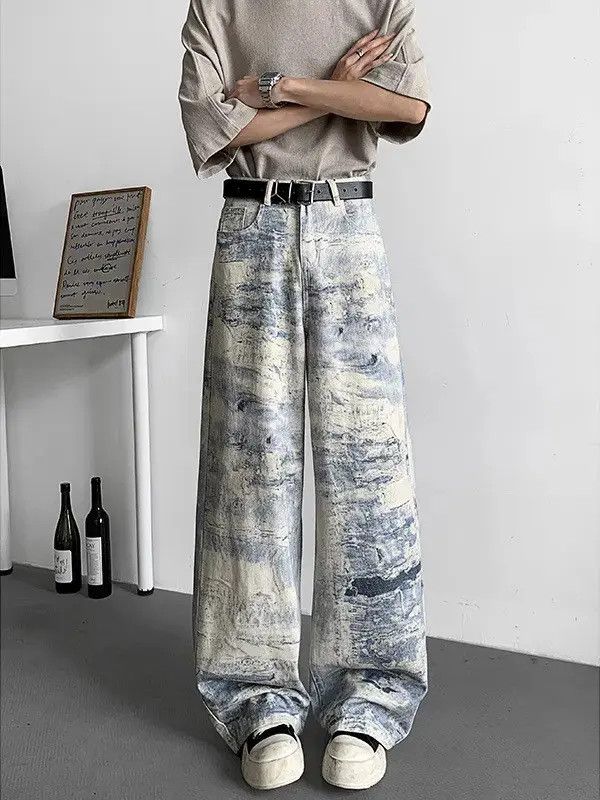 Japanese Brand Loose straight leg oil painting wide leg jeans Size US 32 / EU 48 - 1 Thumbnail