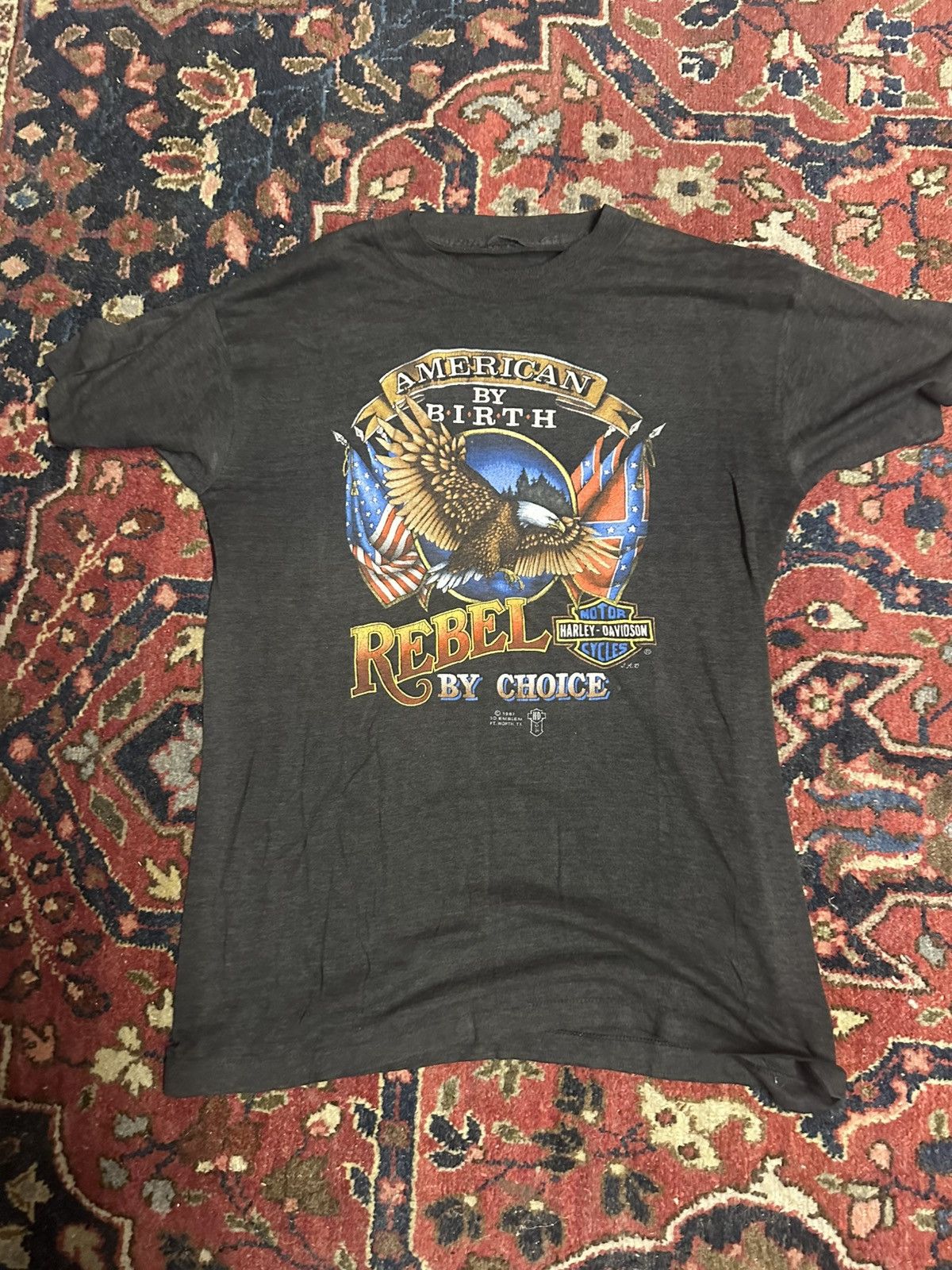 Harley Davidson Vintage 1987 Harley-Davidson "American by Birth"- 3D Emblem Size US M / EU 48-50 / 2 - 1 Thumbnail