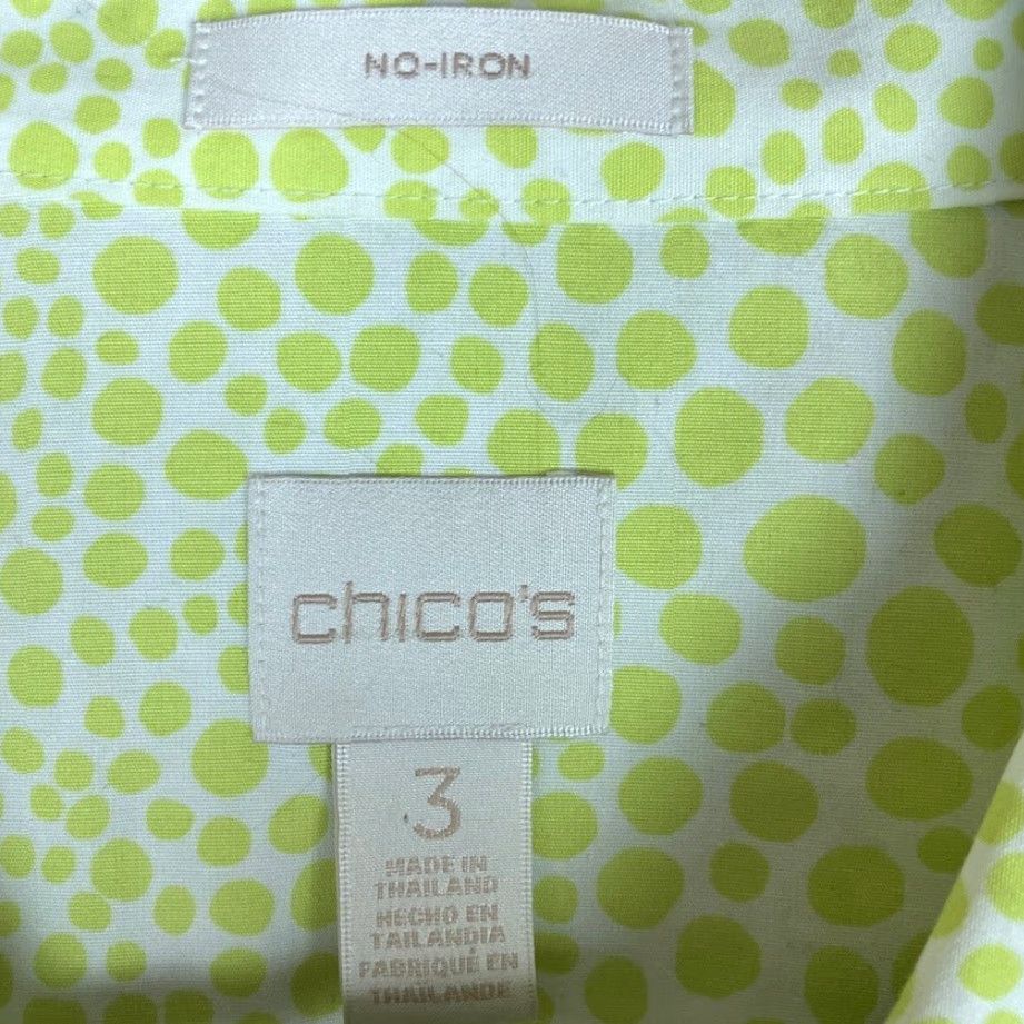 Vintage Chicos Womens Blouse White Green Dots Collared Non Iron Button Down 3 XL Shirt Womens Casual Workwear Polka Dot 3 (XL) Size XL / US 12-14 / IT 48-50 - 6 Thumbnail