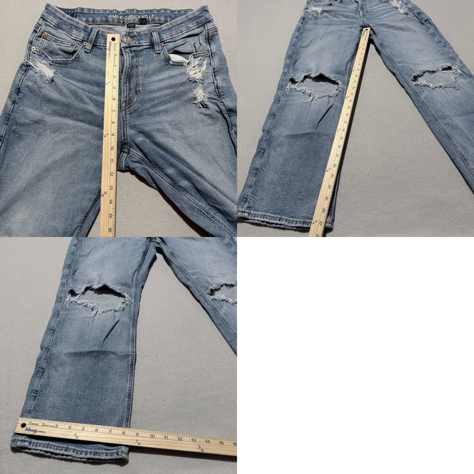 American Eagle Outfitters American Eagle Jeans Women Blue Denim Distressed Straight Stretch - 12 Short Size 34" / US 12 / IT 48 - 9 Thumbnail