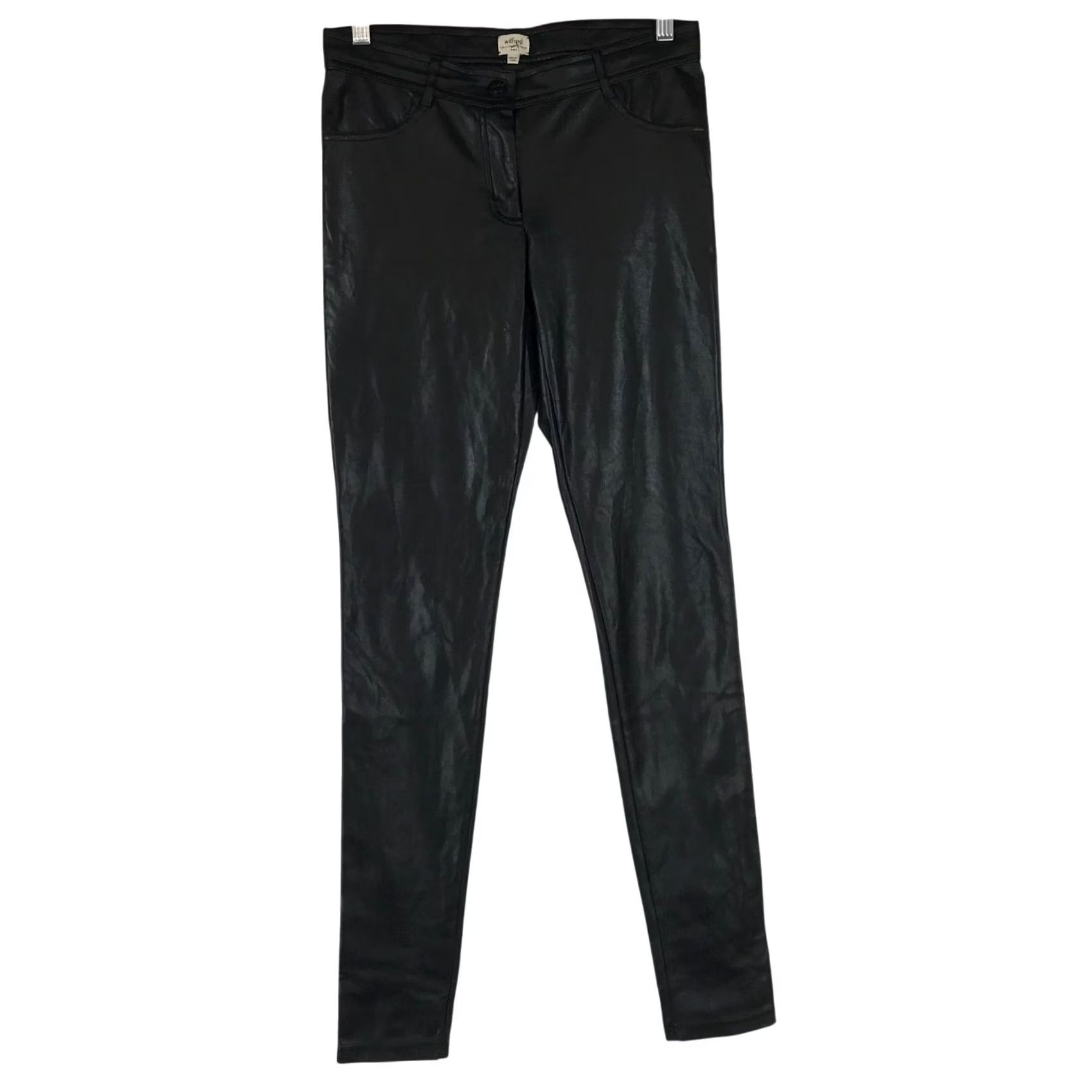 Vintage WILFRED Women's Black Nylon Faux Leather Button Waist Pants 2 Size 26" / US 2 / IT 38 - 2 Thumbnail