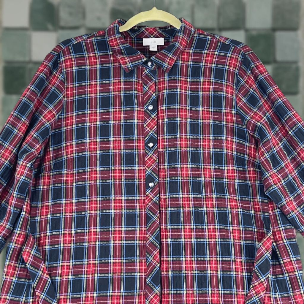 J. Jill J. Jill Red Plaid Button-Up Shirt Womens Large Long Sleeve Collared Country Casual Wear Size L / US 10 / IT 46 - 1 Thumbnail