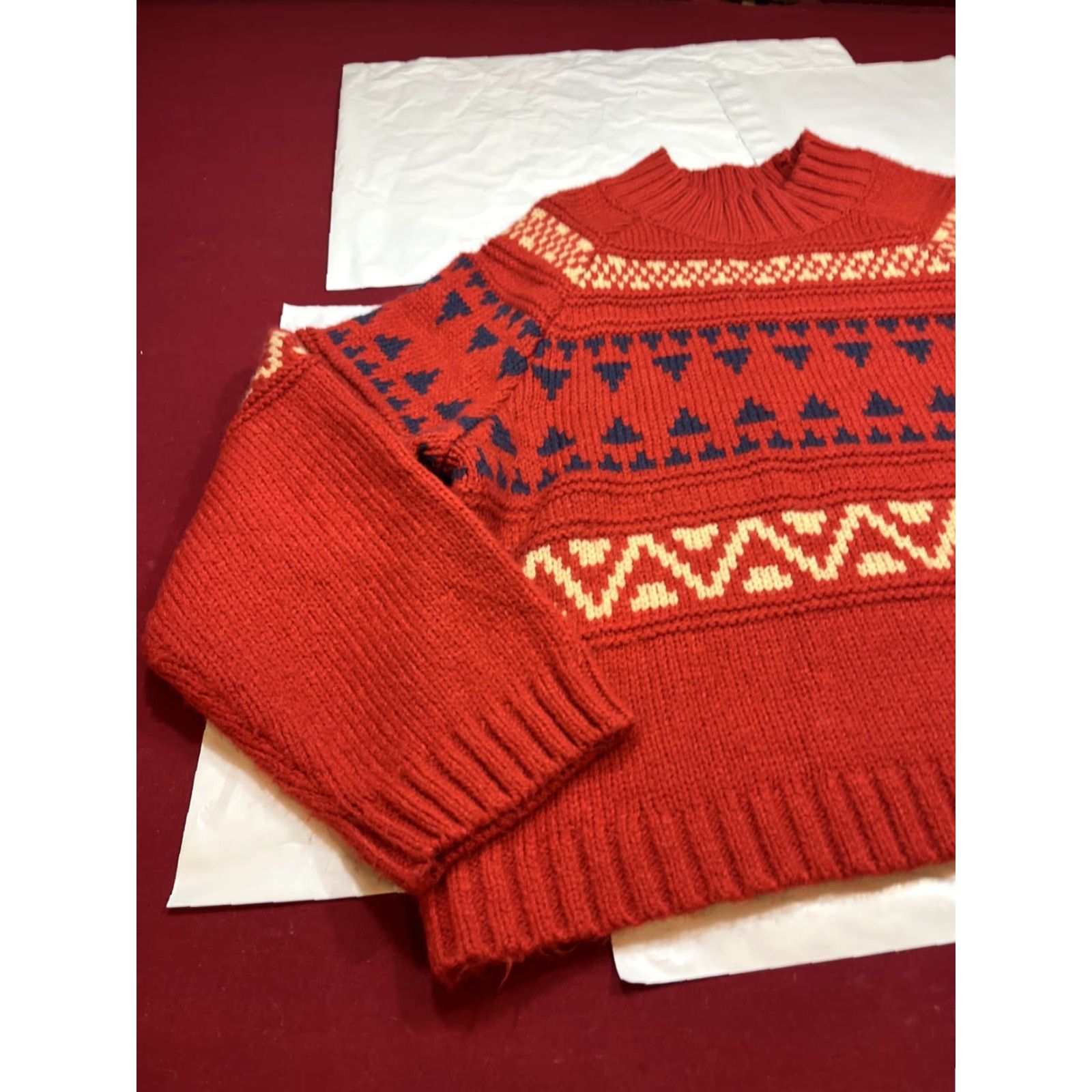 Vintage Universal Thread Sweater Shirt Ladies 2XL Rust Red Fair Isle Chunky Knit Boxy Pullover Oversized Women’s Size XXL / US 16-18 / IT 52-54 - 3 Thumbnail