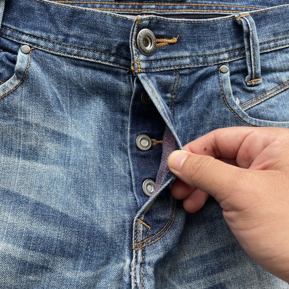 Japanese Brand × Jean × Numbers Vintage Back Number Distressed Faded Jeans Pants Denim W33 Size US 33 - 8 Thumbnail