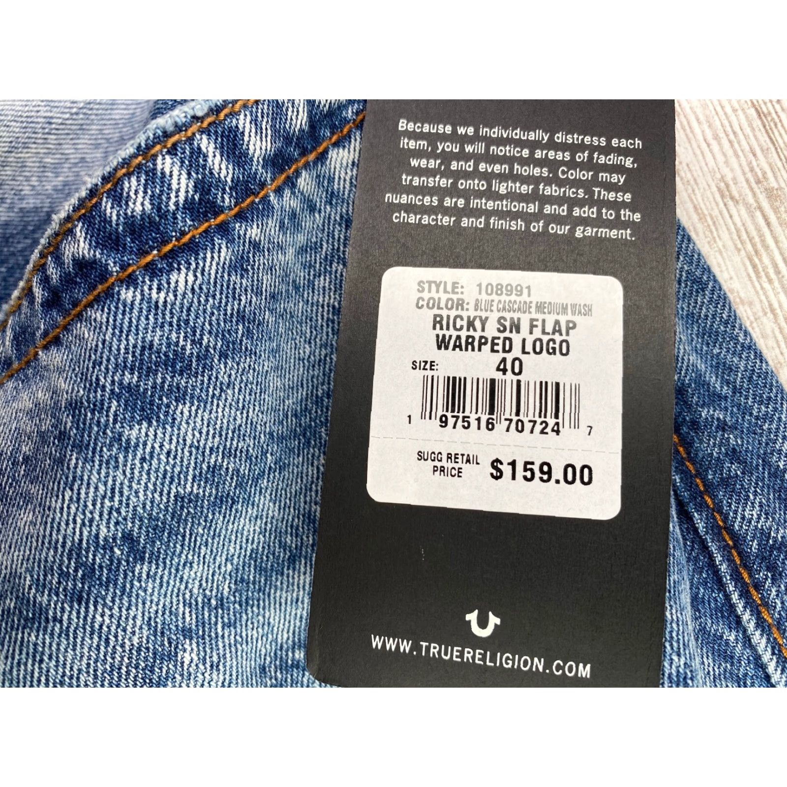 True Religion VINTAGE True Religion Jeans Mens 40x34 Blue Denim Ricky Relaxed Straight Flap Pockets Size US 40 / EU 56 - 7 Thumbnail