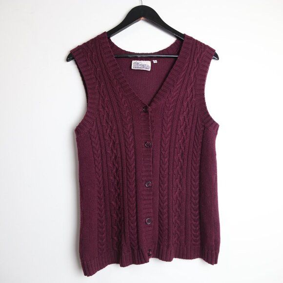 Vintage Vintage Tradition Cable Knit Sweater Vest Deep Burgundy/Wine Size M / US 6-8 / IT 42-44 - 1 Thumbnail