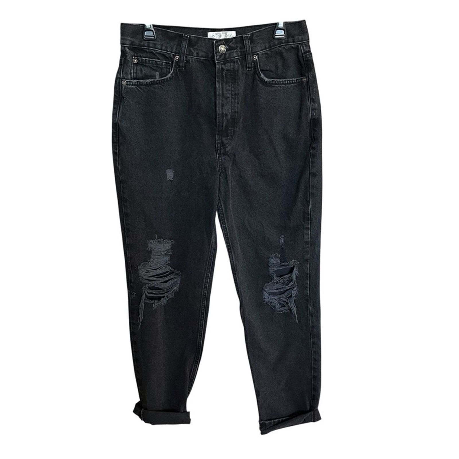 Free People FREE PEOPLE We The Free Black Boyfriend Fit Jeans Distressed Size 27" / US 4 / IT 40 - 1 Thumbnail