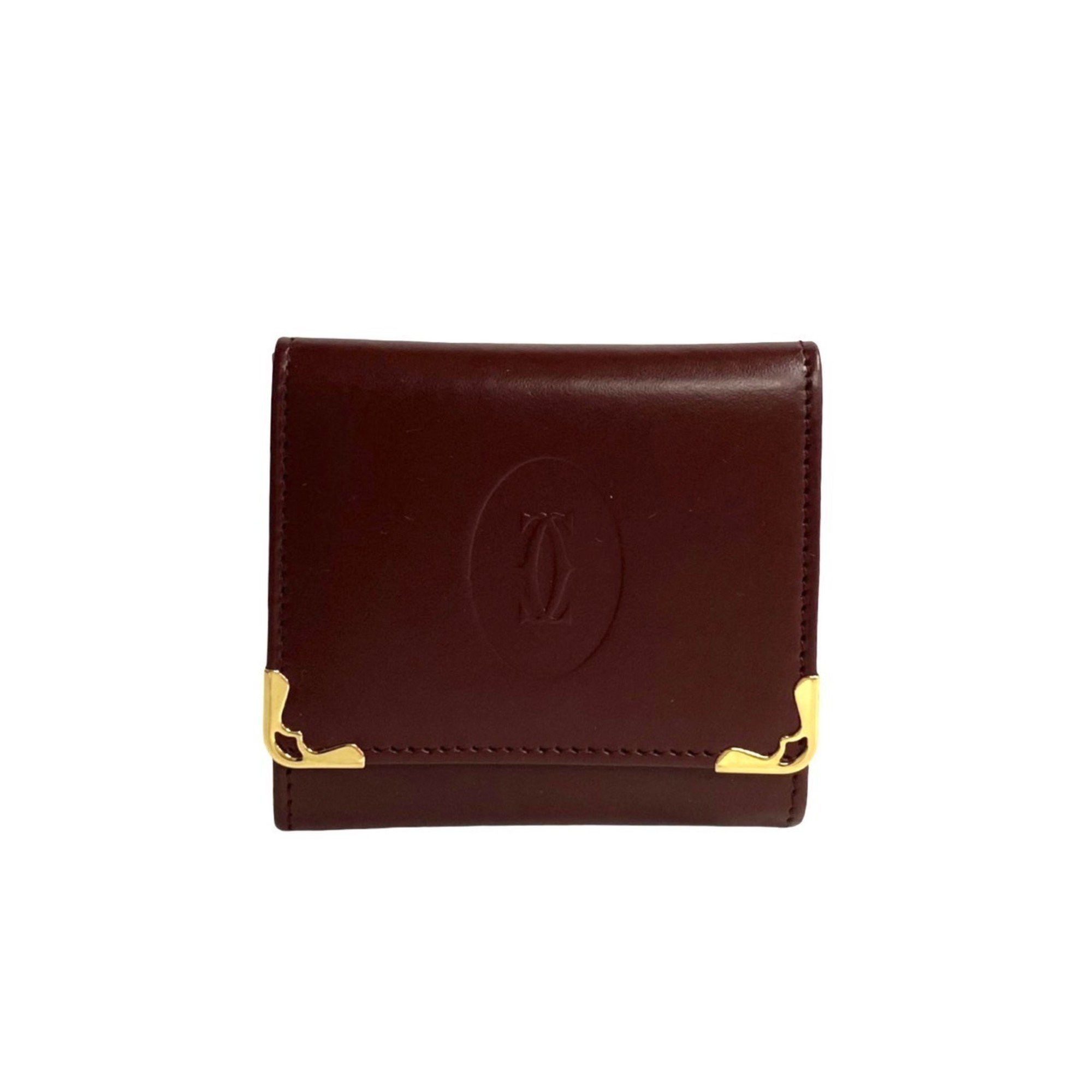 image of Cartier Must Line Calf Leather Wallet/coin Case Coin Purse Bordeaux 04193, Women's