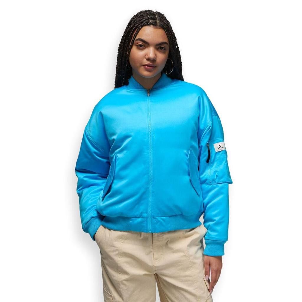 Image of Jordan Nike Jordan Varsity Letterman Bomber Jacket Coat in Blue, Women's (Size Small)