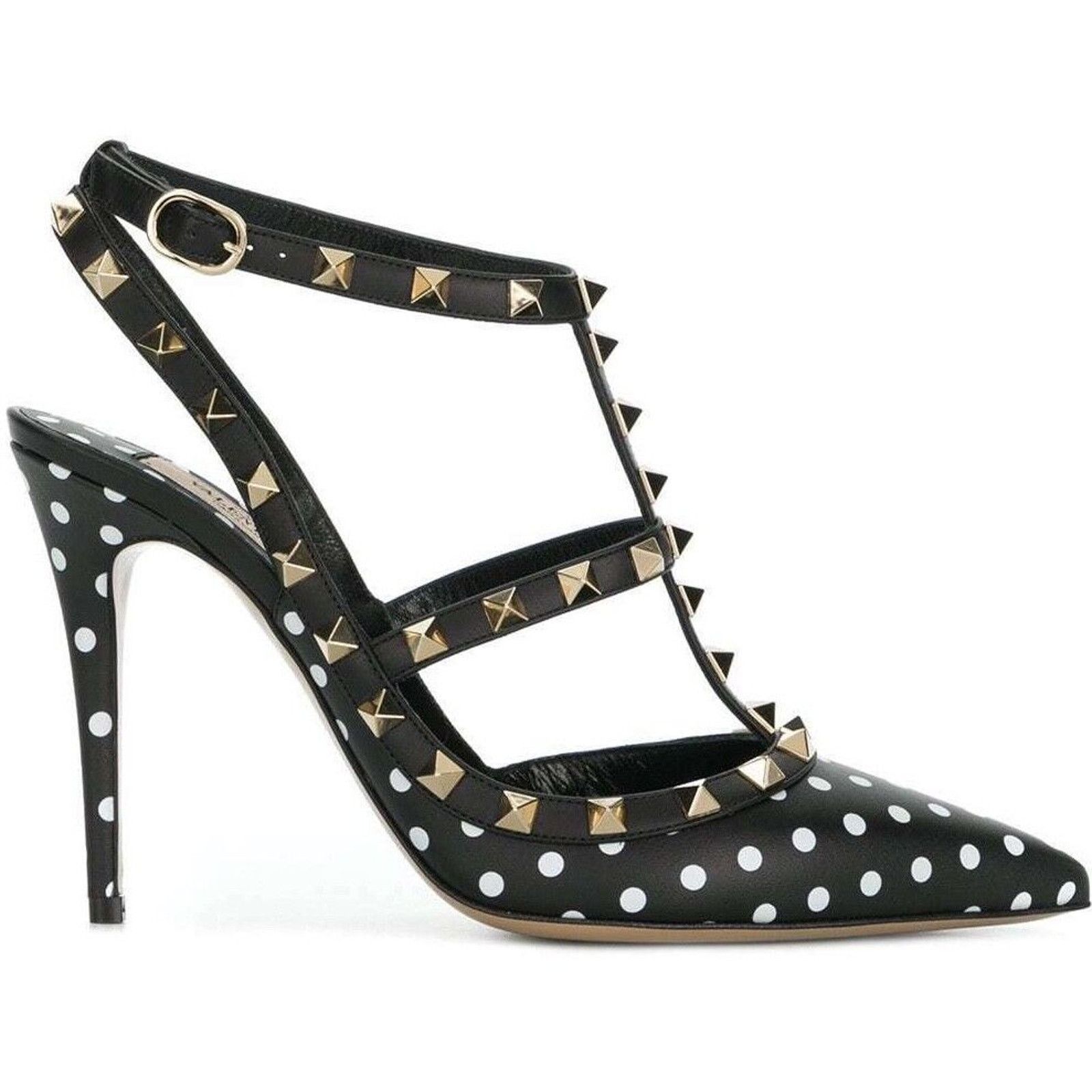 Valentino Rockstud Polka Dot Ankle T Strap Sandal Heel Pump 36 Size US 6 / IT 36 - 1 Thumbnail