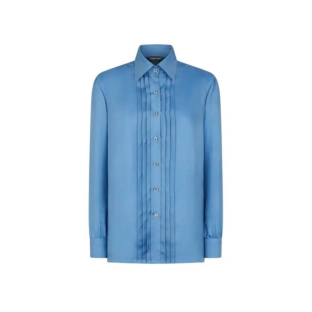 Tom Ford o1loc1c0725 CA3254 Striped Silk Blend Shirt in Blue Size XXS / US 00 / IT 34 - 1 Thumbnail
