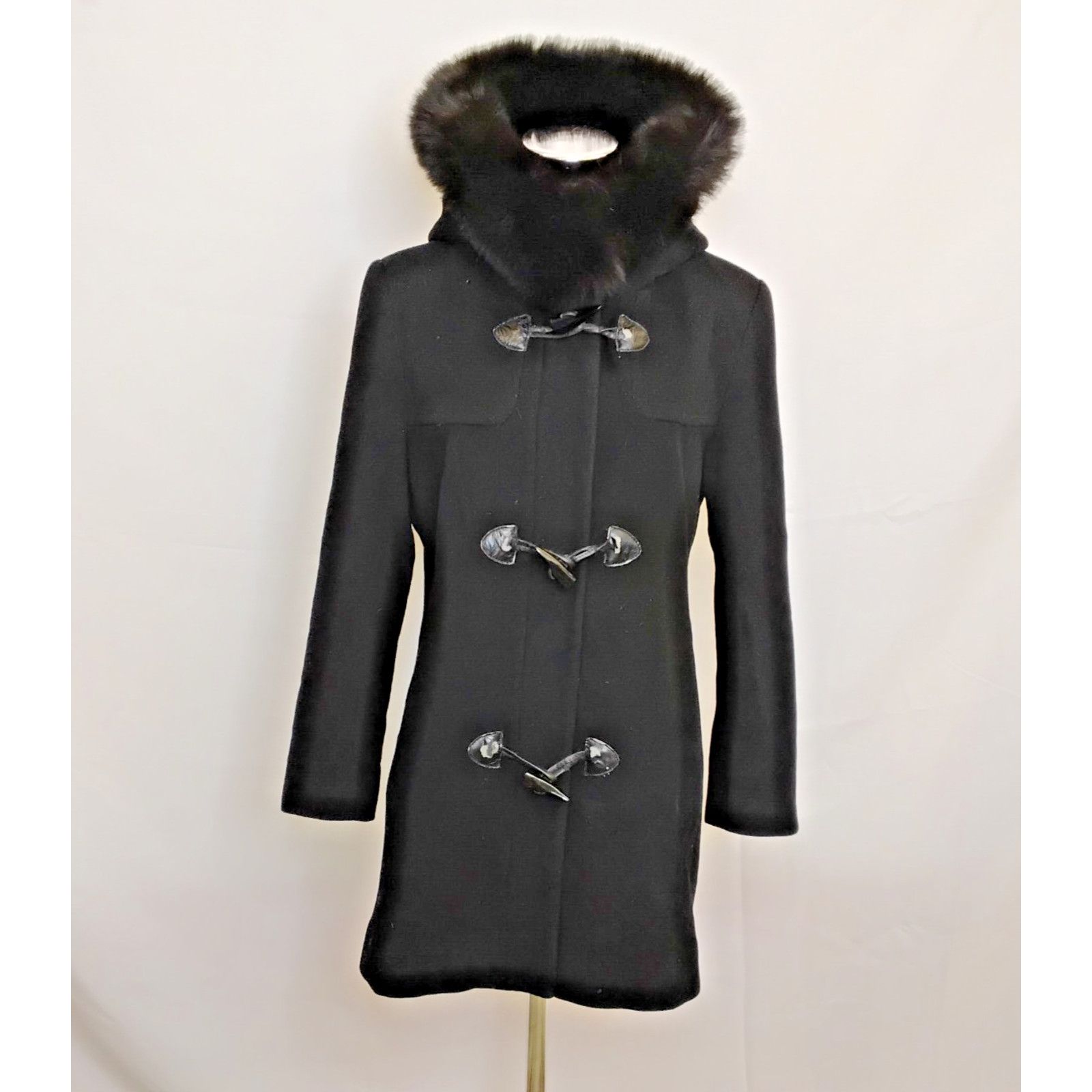 Pendleton Pendleton Wool Coat Women's 10 Petite Black Fox Fur Trim Size L / US 10 / IT 46 - 2 Thumbnail