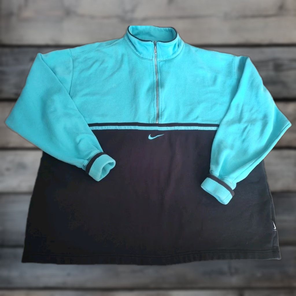 Nike Vtg Nike Women's Quarter Zip Center Swoosh Pullover Sweatshirt Size XL Blue Size XL / US 12-14 / IT 48-50 - 1 Thumbnail