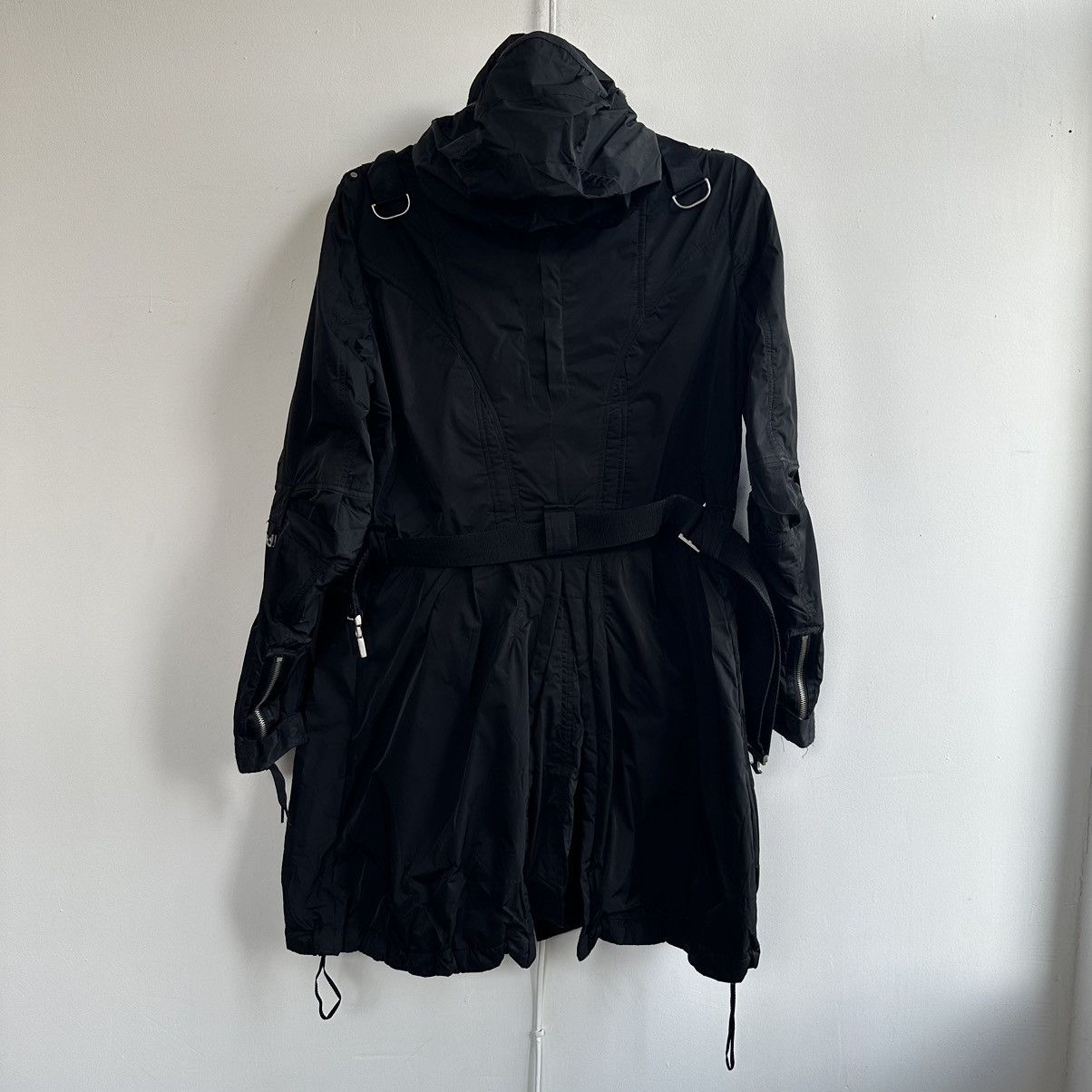 Marithe + Francois Girbaud 🔥BLACK nylon BONDAGE LONG JACKET MFG Size L / US 10 / IT 46 - 18 Thumbnail