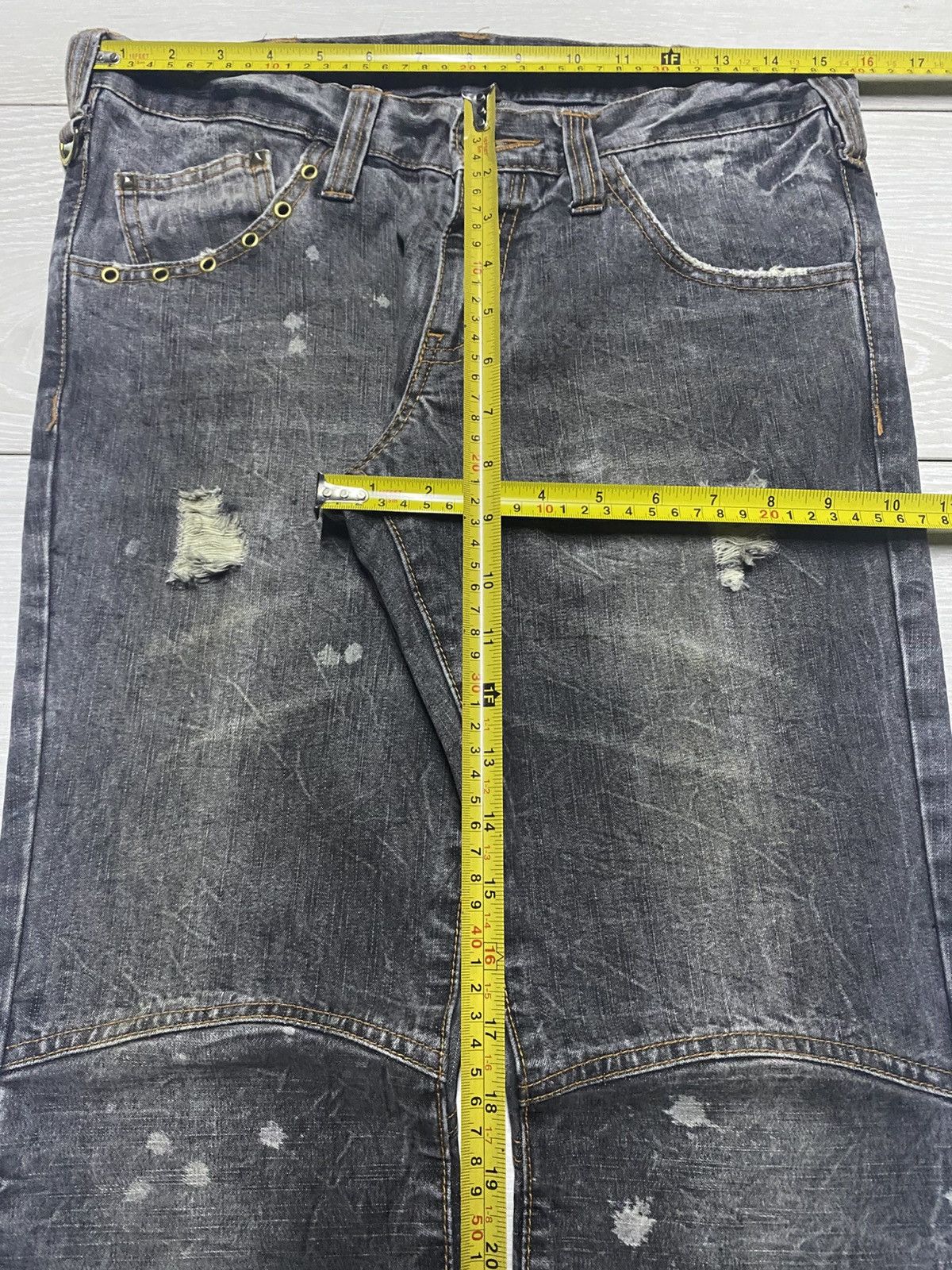 If Six Was Nine Vintage Japanese Brand Avant Garde Double Knee Flare Jeans Size US 31 - 15 Thumbnail