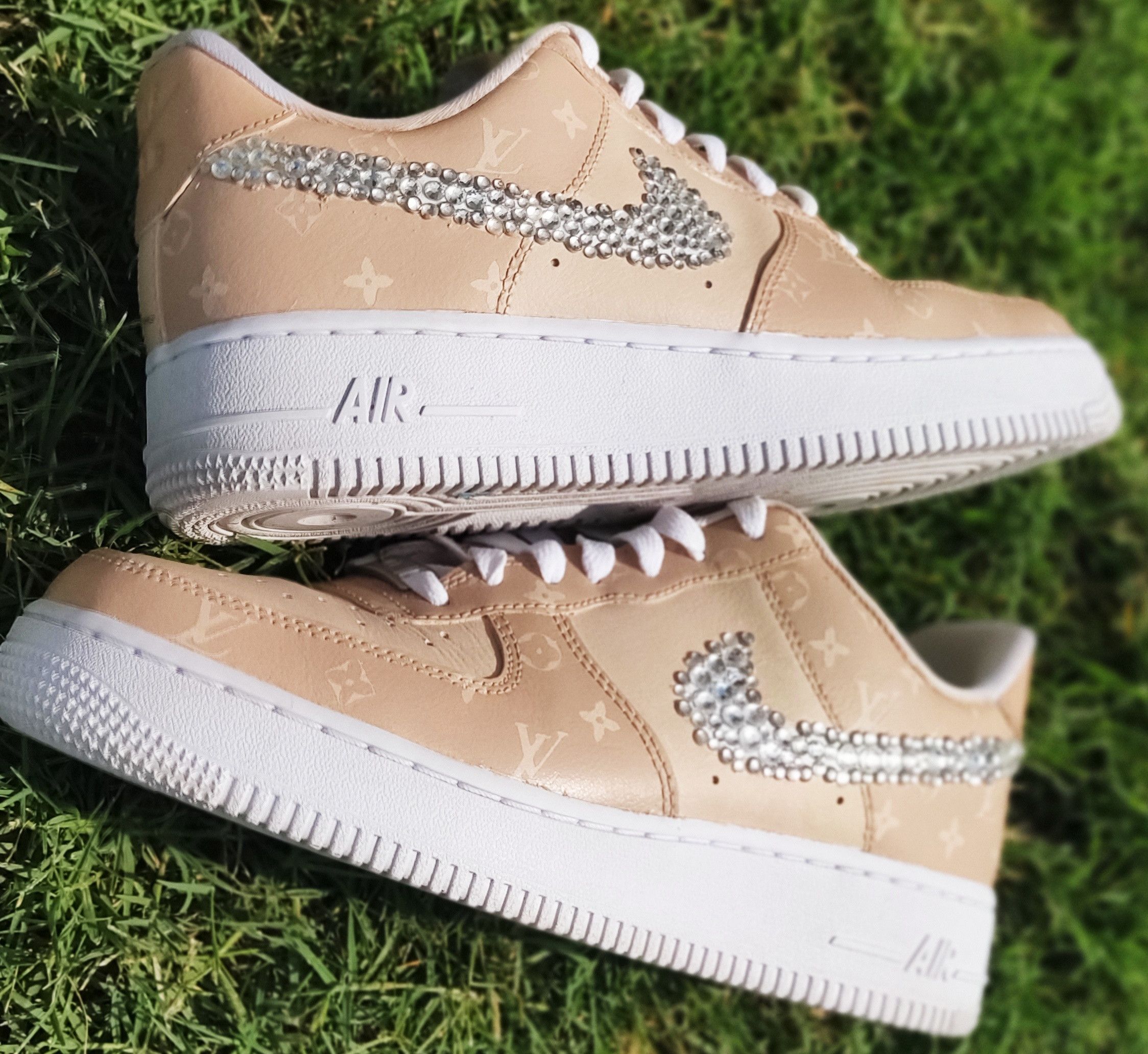 Nike Custom Designer LV Af1's with rhinestone swoosh Size US 8 / IT 38 - 4 Thumbnail