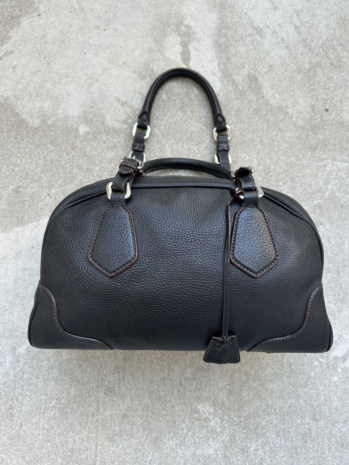 Prada Prada Vitello Daino Logo Bowler Black HandBag Unisex Luxury Size ONE SIZE - 11 Thumbnail