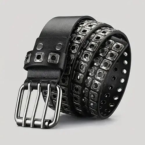 Leather Black Retro Rivet Buckle Belt Size ONE SIZE - 3 Thumbnail