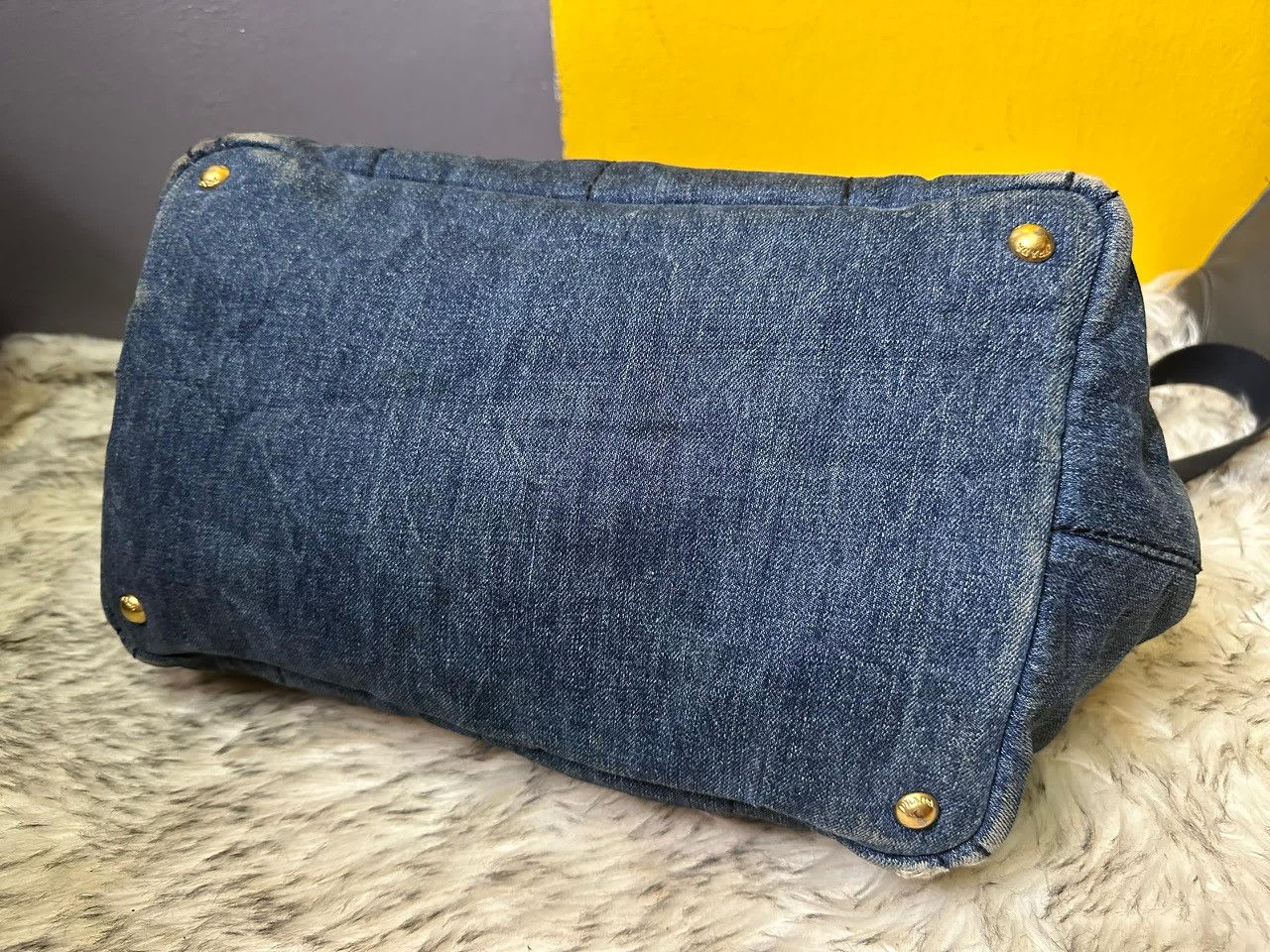 Prada Authentic Prada Canapa Denim Blu Medium Tote Bag Size ONE SIZE - 4 Thumbnail