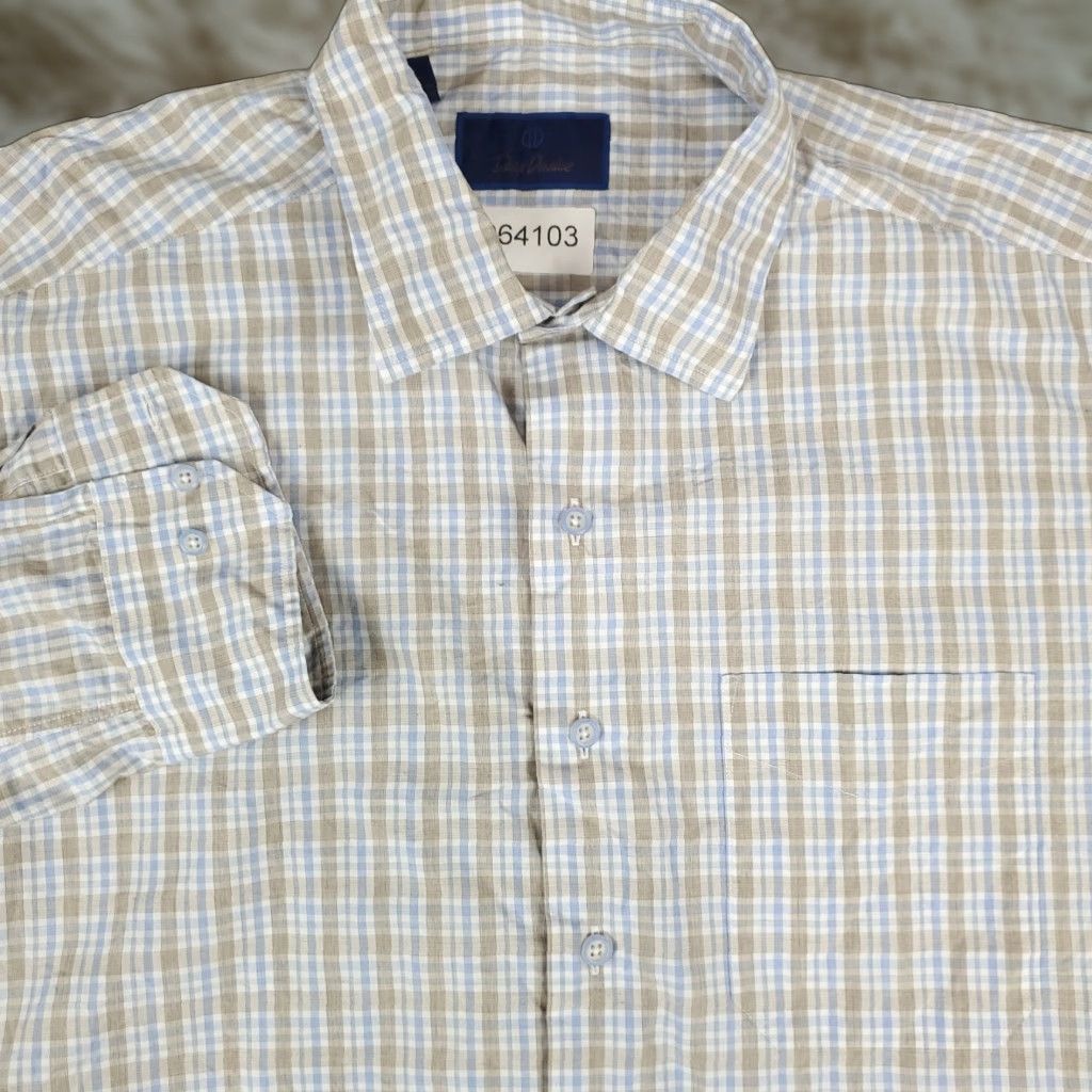 David Donahue David Donahue Shirt Mens XL Blue Beige Plaid Button-Up Long Sleeve Casual Size US XL / EU 56 / 4 - 1 Thumbnail