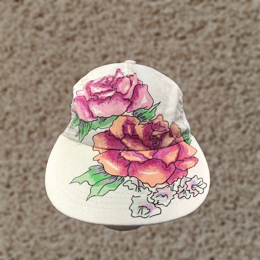 Pinko Hat Cap Fitted Womens One Size Pink White Floral 100% Cotton Elastic Back Size ONE SIZE - 1 Thumbnail