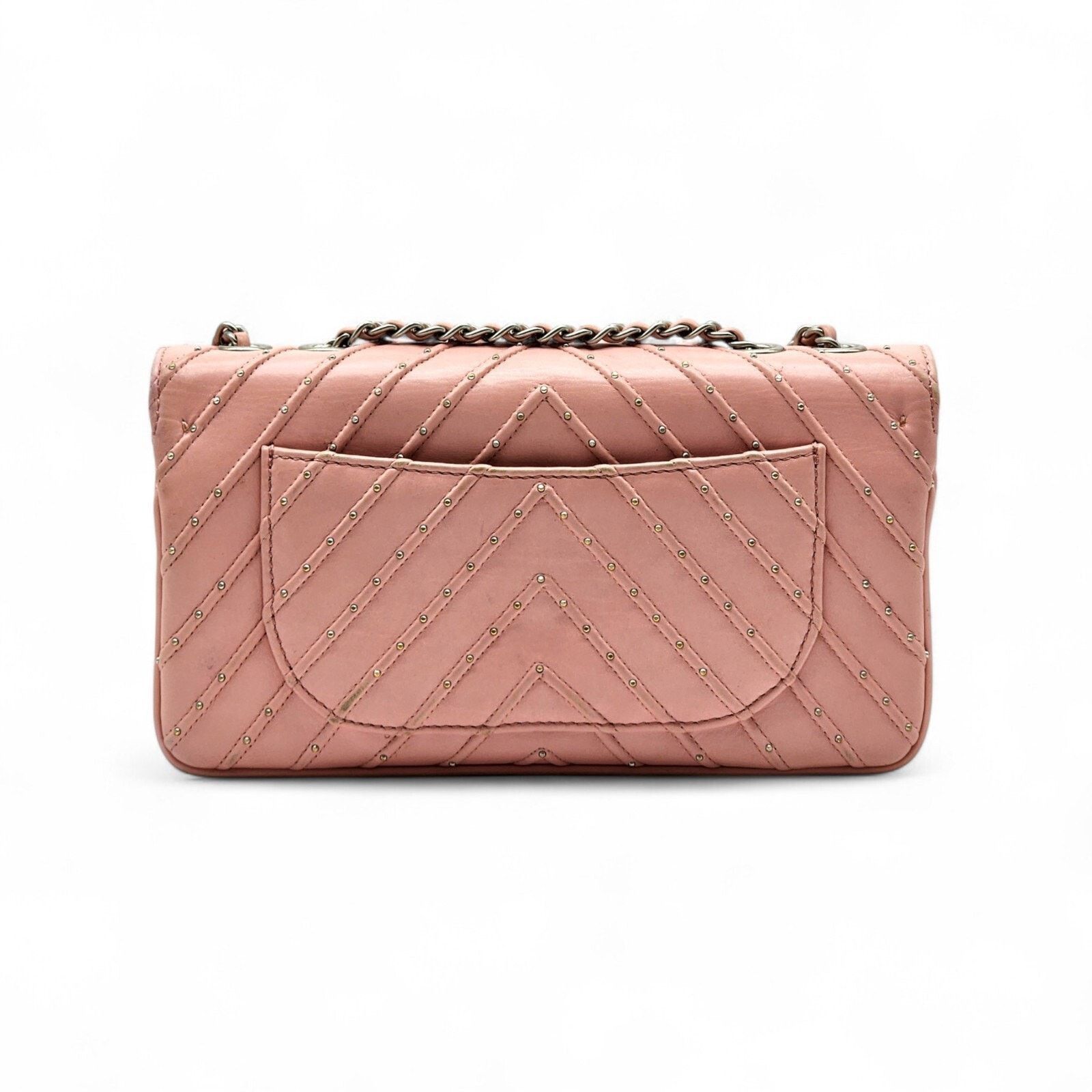 Chanel CC Clasp Medium Calf Leather Flap Bag Studded Chevron Pink Size ONE SIZE - 2 Thumbnail
