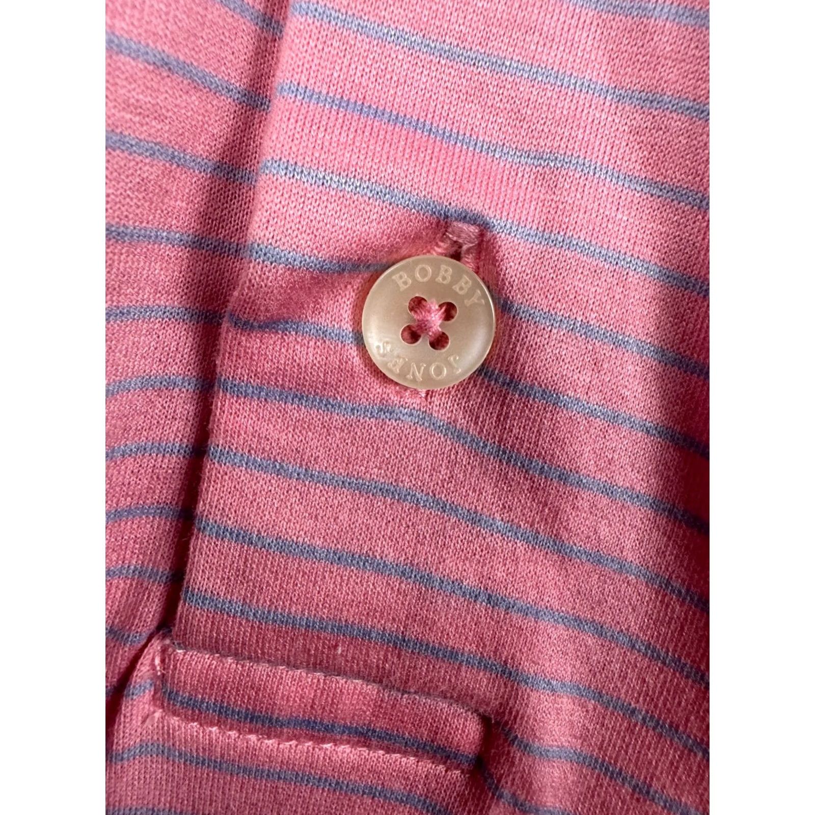Vintage Bobby Jones Mens L Pink Golf Polo Masters Embroidered Augusta Logo Amen Striped Size US L / EU 52-54 / 3 - 4 Thumbnail