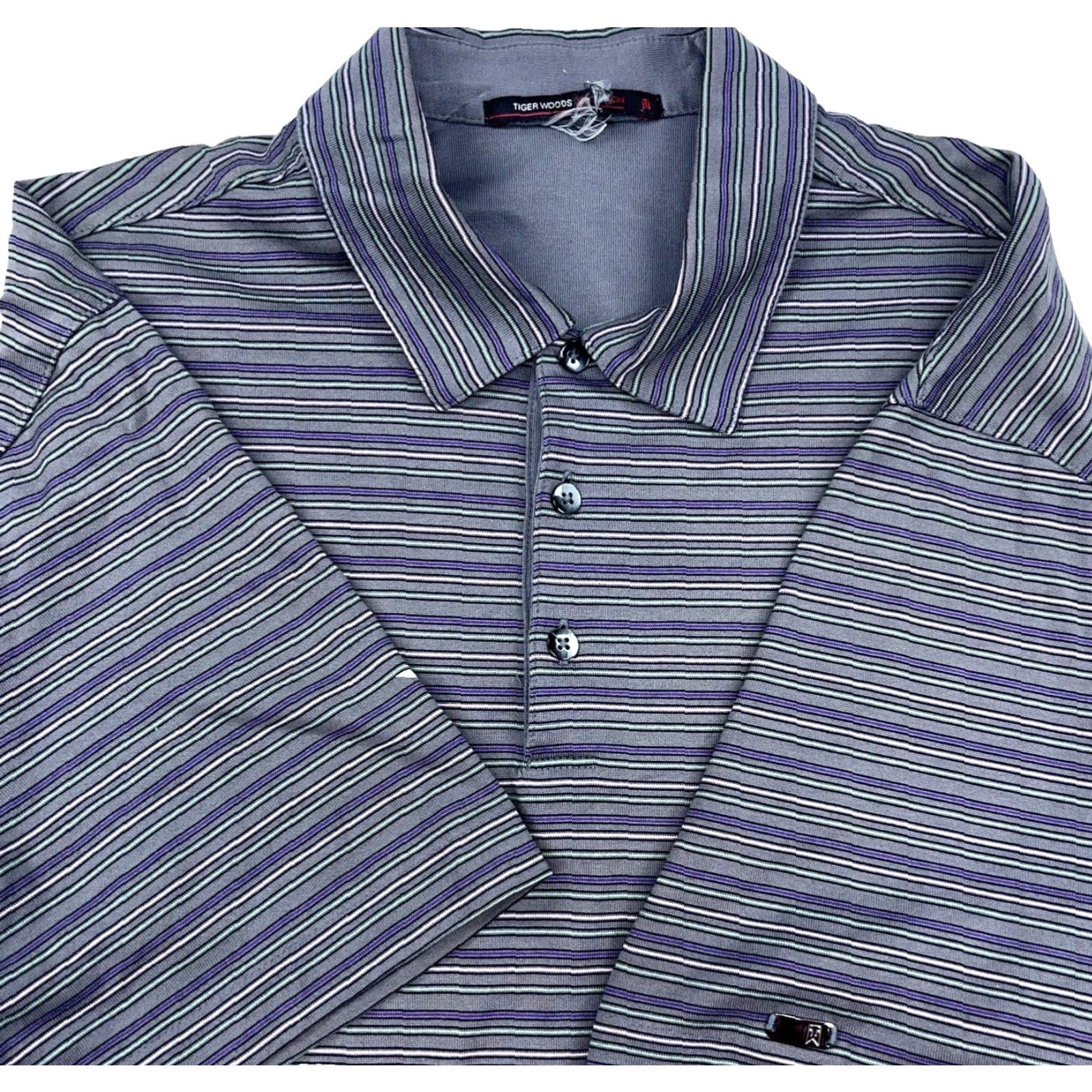Nike Nike Polo Shirt Men L Gray Striped Dri Fit Performance Golf Polo Shirt Nike Logo Size US L / EU 52-54 / 3 - 2 Thumbnail