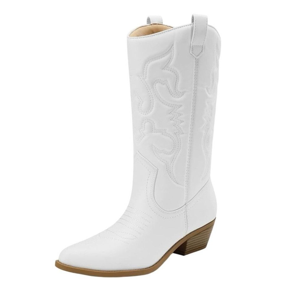 Other SODA / Reno / White / Embroidered / Western Cowgirl Boots / Size US 10 / IT 40 - 2 Thumbnail