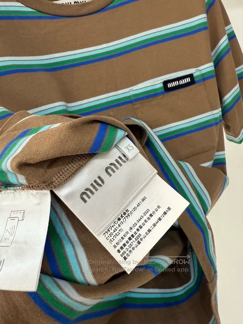 Miu Miu Miu Miu Size XS Brown-green striped T-shirt Size XS / US 0-2 / IT 36-38 - 3 Thumbnail