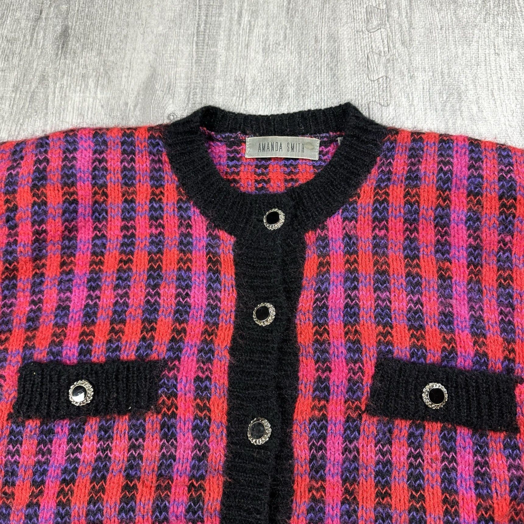 Vintage VINTAGE Amanda Smith ECLECTIC Cardigan Women L Pink Blue Black 4-Pocket Mohair Knit Pockets 90s Size L / US 10 / IT 46 - 2 Thumbnail