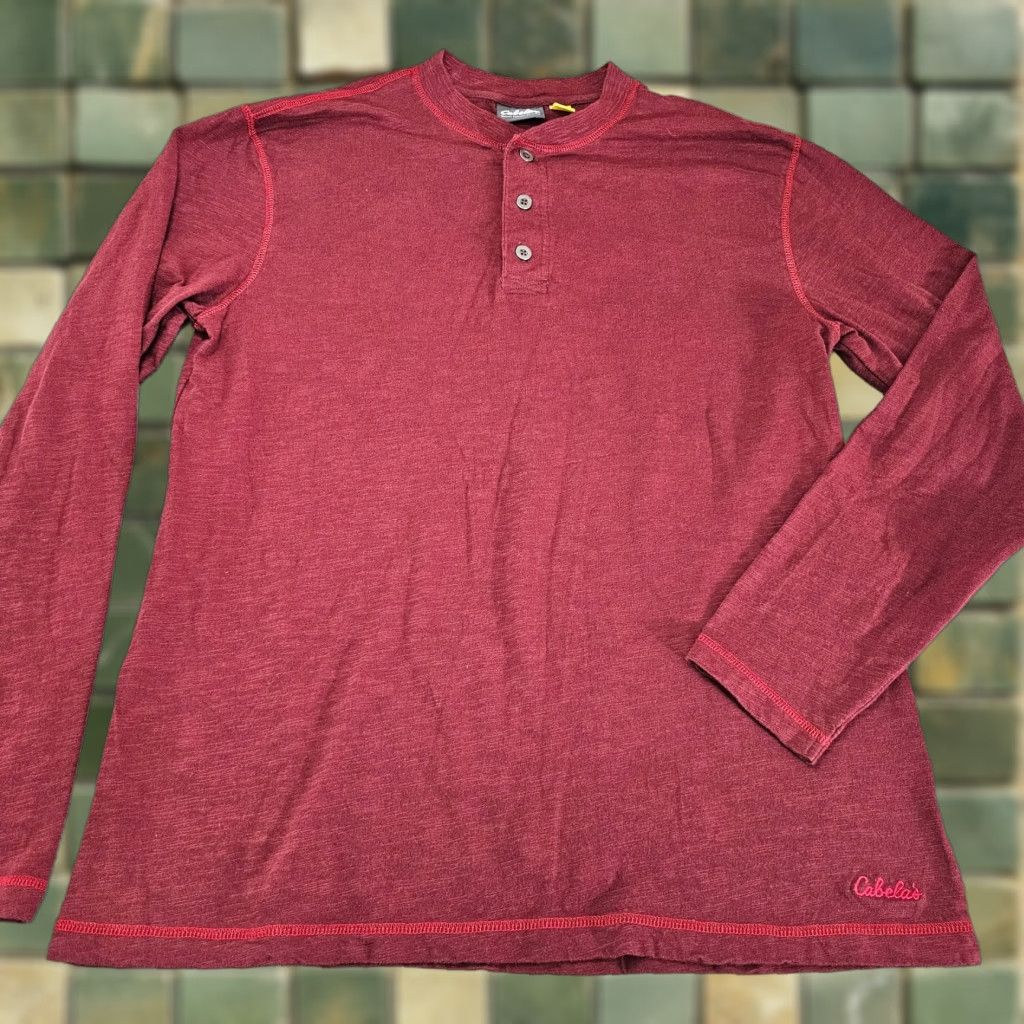 Vintage Cabela's Shirt Mens Large Red Henley Knit Long Sleeve Cotton Pullover Sweatshirt Size US L / EU 52-54 / 3 - 1 Thumbnail