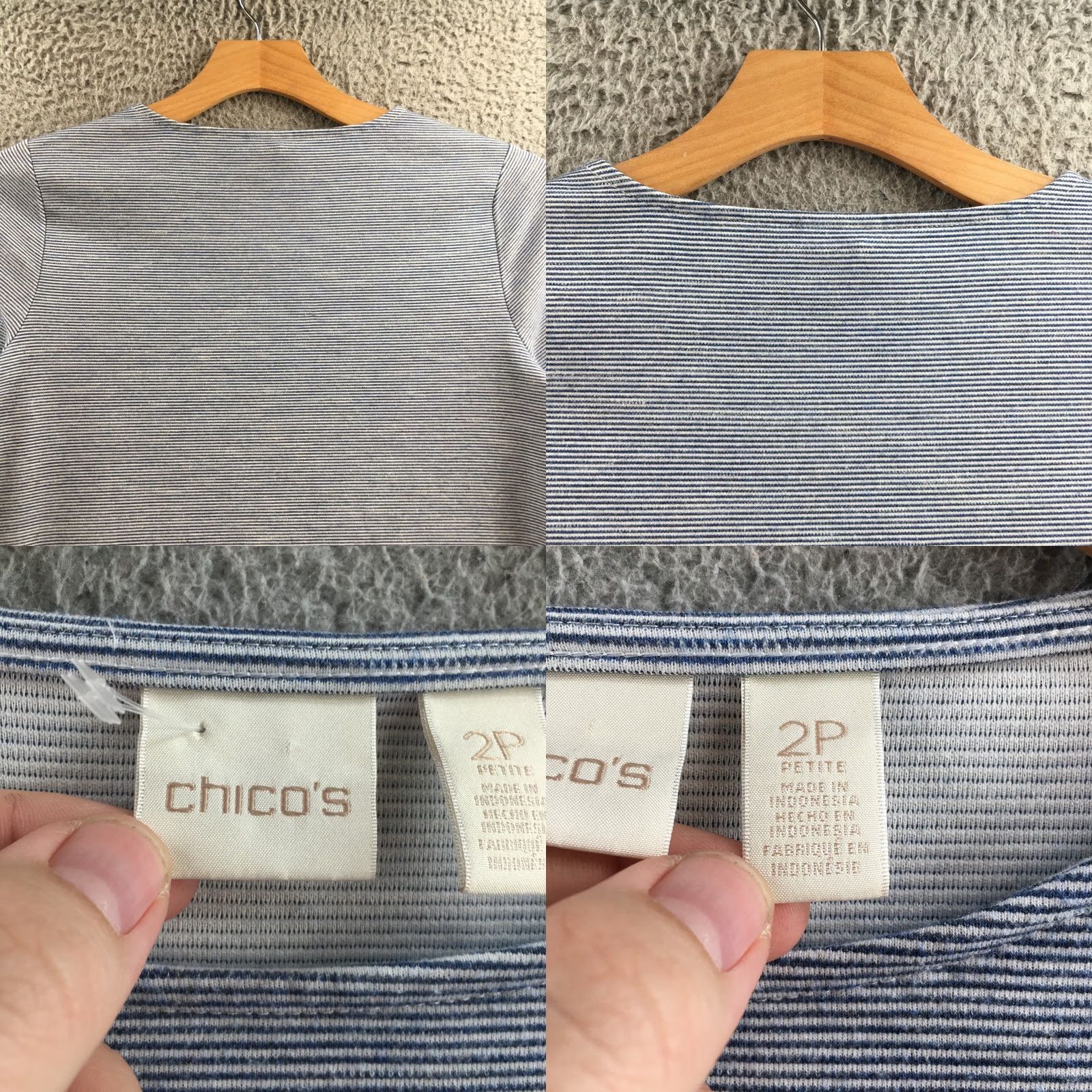 Vintage Chicos Blouse Top Womens 2P Petite Blue White Stripe Bell Sleeve Lace Hem Shirt Adult Regular Blue White Stripe Bell Sleeve Lace Hem Size XS / US 0-2 / IT 36-38 - 8 Thumbnail