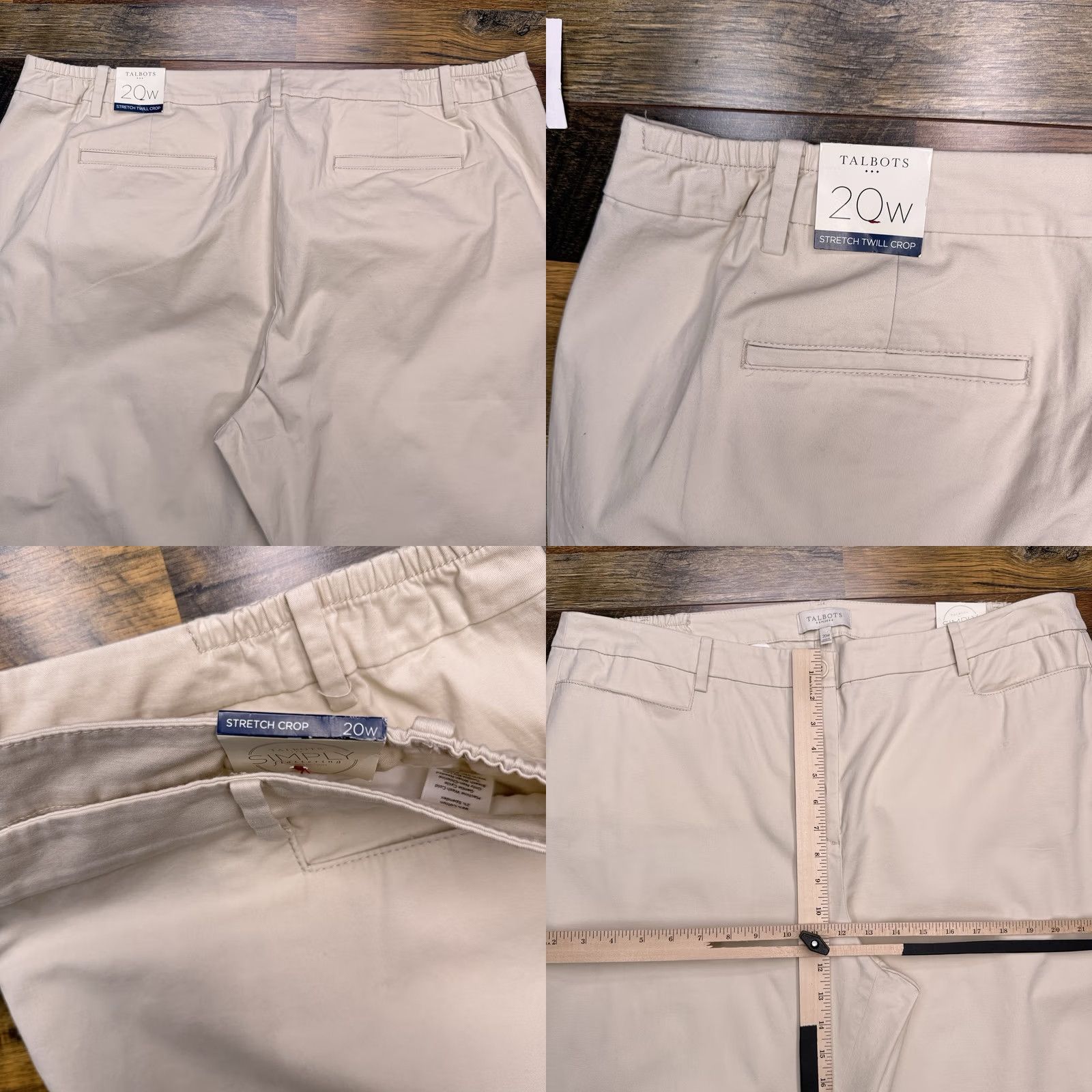 Talbots Talbots Cropped Pants Womens 20W Beige High Rise Stretch Twill Cotton Spandex Zip Button Tapered Regular Inseam 26.5 in Logo Size 42" / US 20 - 8 Thumbnail
