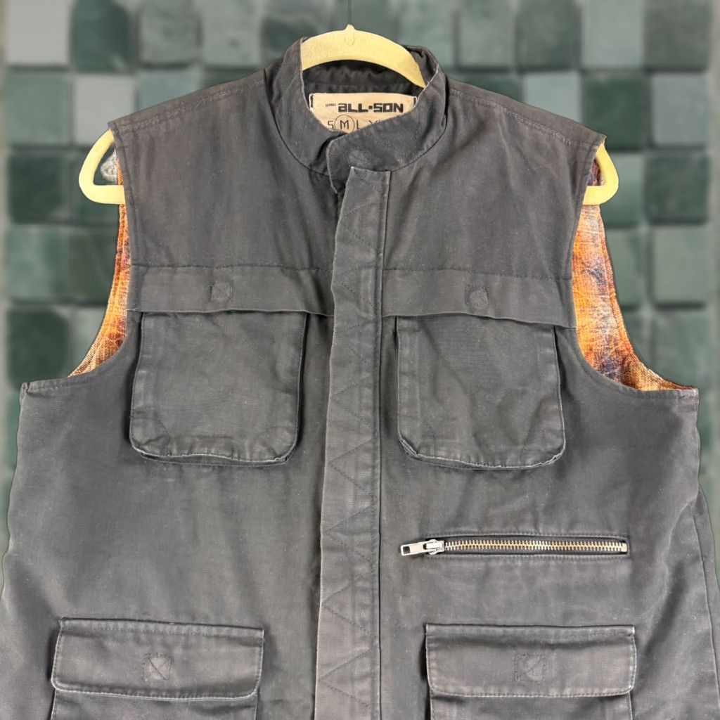 Vintage All-Son Utility Vest Mens Medium Black Full Zip Mock Neck Lined Flannel Outdoor Size US M / EU 48-50 / 2 - 1 Thumbnail