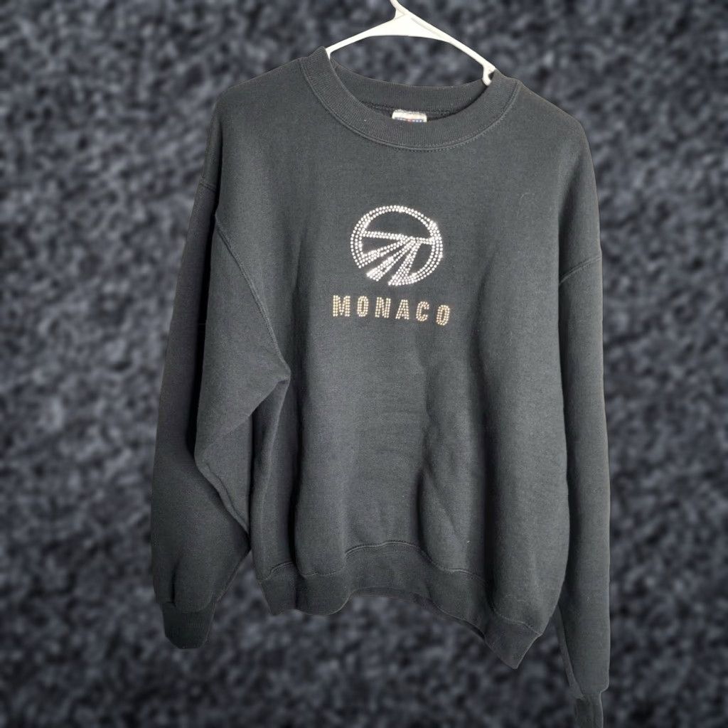 Jerzees VINTAGE Jerzees Mens Crewneck Sweatshirt M Black Rhinestone Monaco Crest Gym & Training Cotton Size US M / EU 48-50 / 2 - 1 Thumbnail